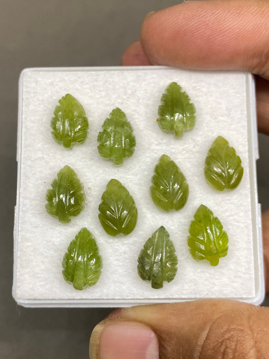 Dazzling Vesuvianite leaves carving wt 34 carats pcs 10 good size 12x8mm leaves carving Vesuvianite leaf carving