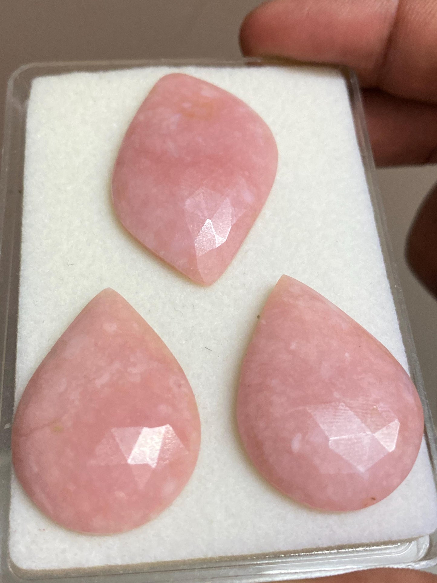 Stunning pink opal rosecuts three piece set pear shape  lot big size Pcs 3 Weight 73.40 carats Size 32x24-41x25mm Opal cabochon