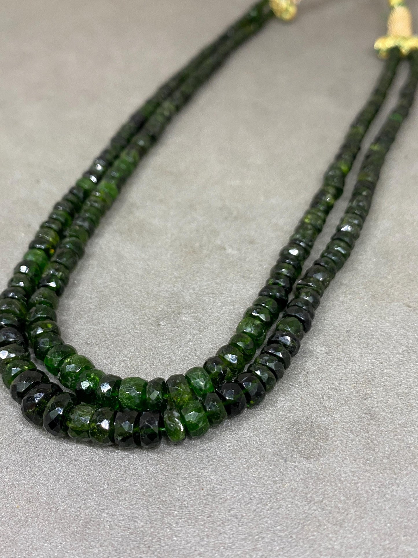 Rare chrome diopside faceted beads rare necklace weight 165 cts size 4mm-7.5mm  length 12.5 and 13.5 inches