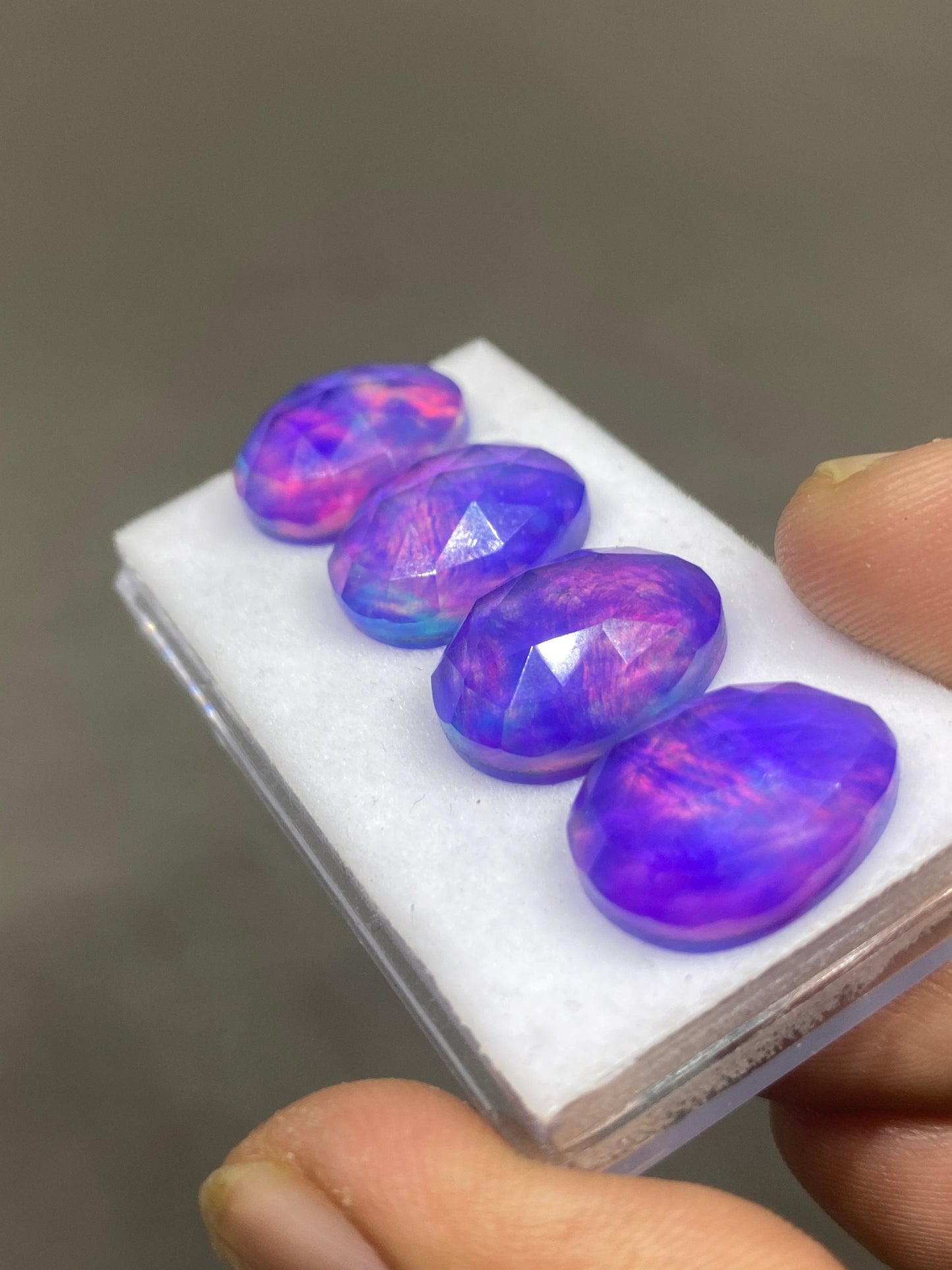 Amazing Purple fire aurora opal n crystal doublet freeform rosecut pcs 4 wt 33 carats size 16x12mm ring pendant earring auroral opal rosecut