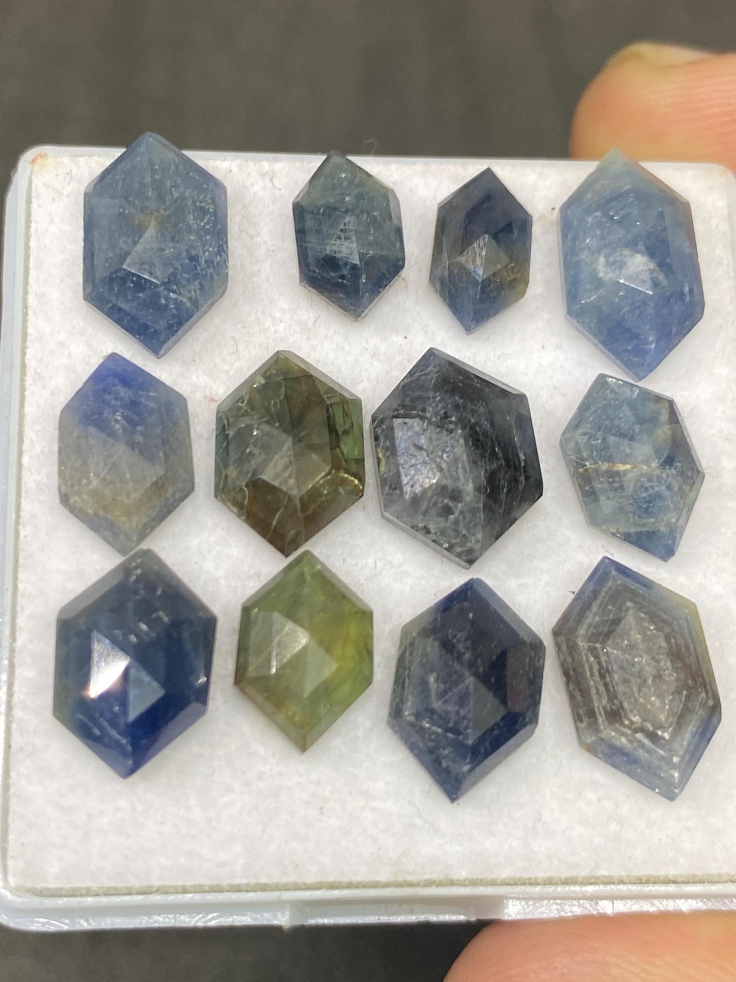 Nice Rare blue grey sapphire good quality hexagon step cut wt 39.25 cts  pcs 12 size  10.x6.8-13.6-7.6mm blue sapphire hexagon flatbacks