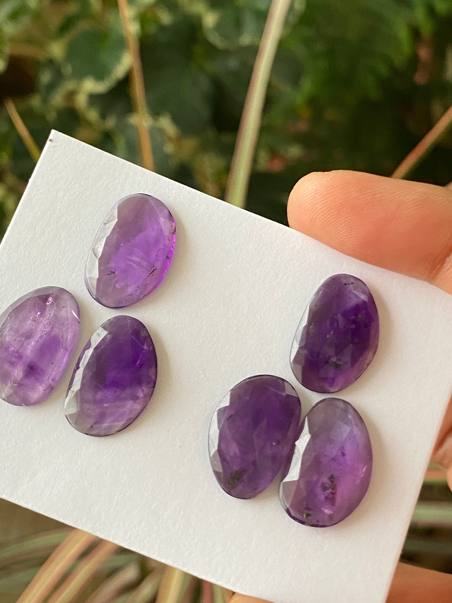 Nice amethyst rosecut fancy pair flatback gems weight 42 carats pcs 6 size 19.8x12.8mm-20.4x13.3mm pair rosecut amethyst matched pair