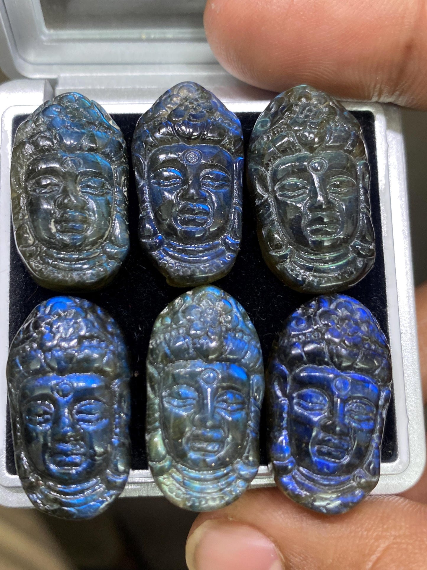 Fabulous AAA Natural Blue fire labradorite Lord Face  carving aaa wt 118 cts pcs 6 size 25x14mm labradorite lord face  carving