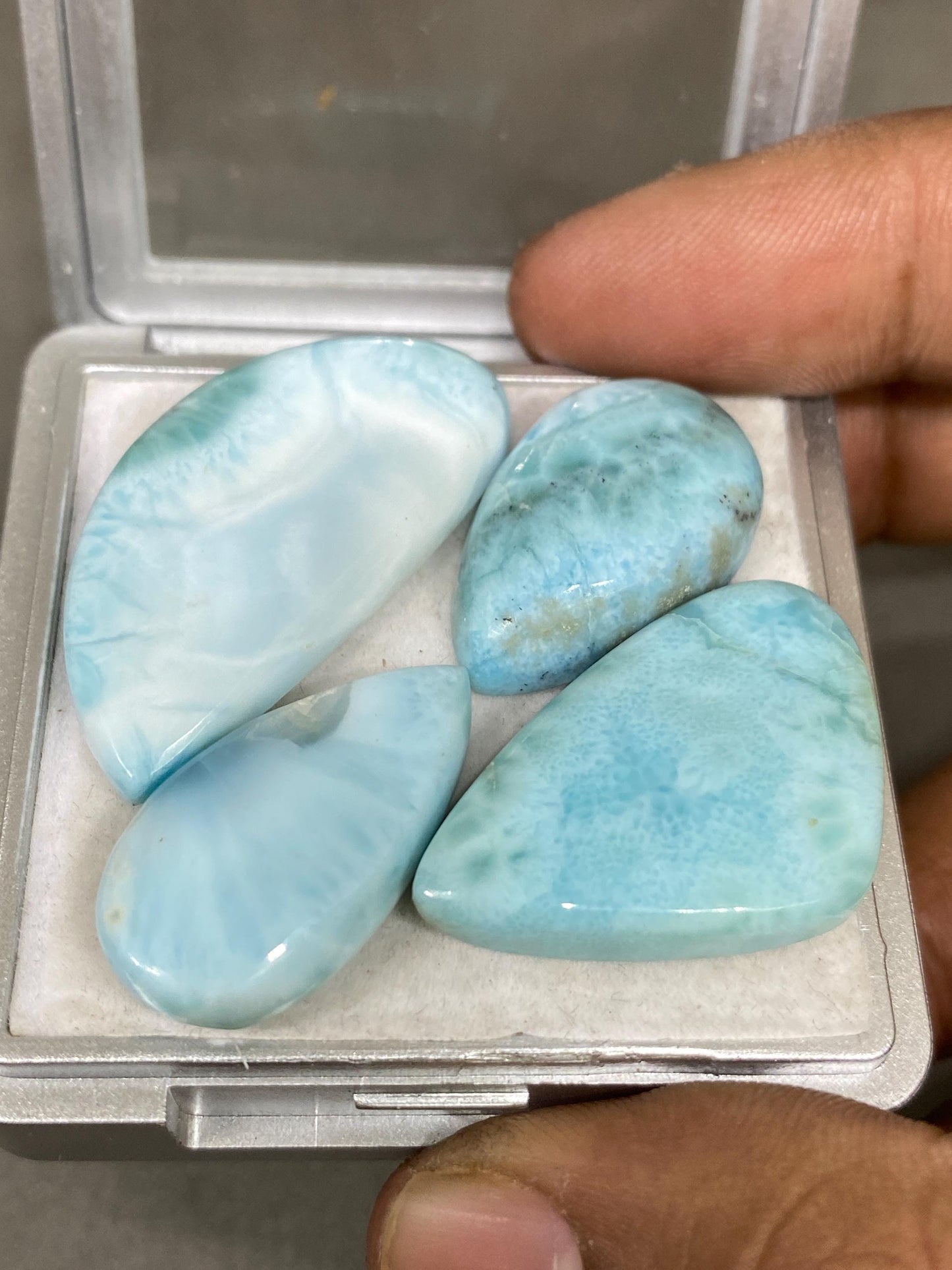 Dazzling rare Smooth Larimar cabochons mix shapes pcs 4 pendant supply wt 114 carats size 26x6-36x20mm natural Larimar cabochons fancy shape