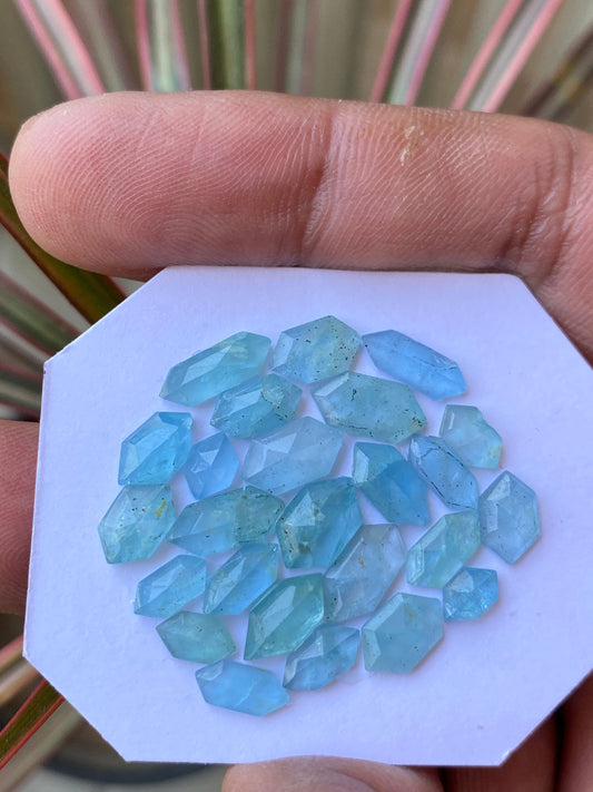 Stunning aquamarine hexagons stepcut wt 19 carats size 5mm-10.5x5.5mm pcs 25 aquamarine stepcut flatback gems