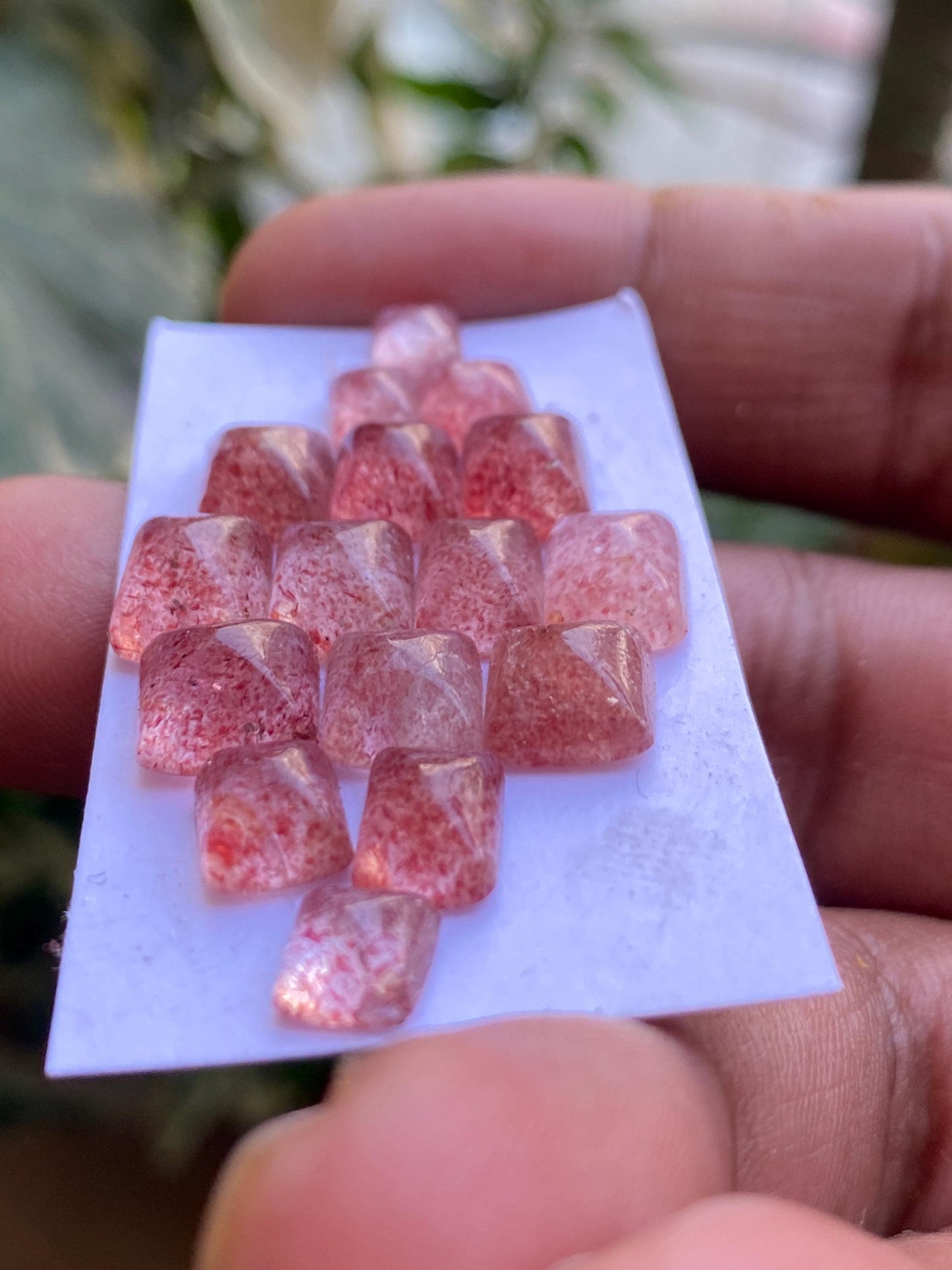 Gorgeous rare strawberry quartz sugar loaf cabochons  weight 35 cts pcs 16 size 6.9x5.4mm-9.3x7.4mm pink quartz sugarloaf cabcohon