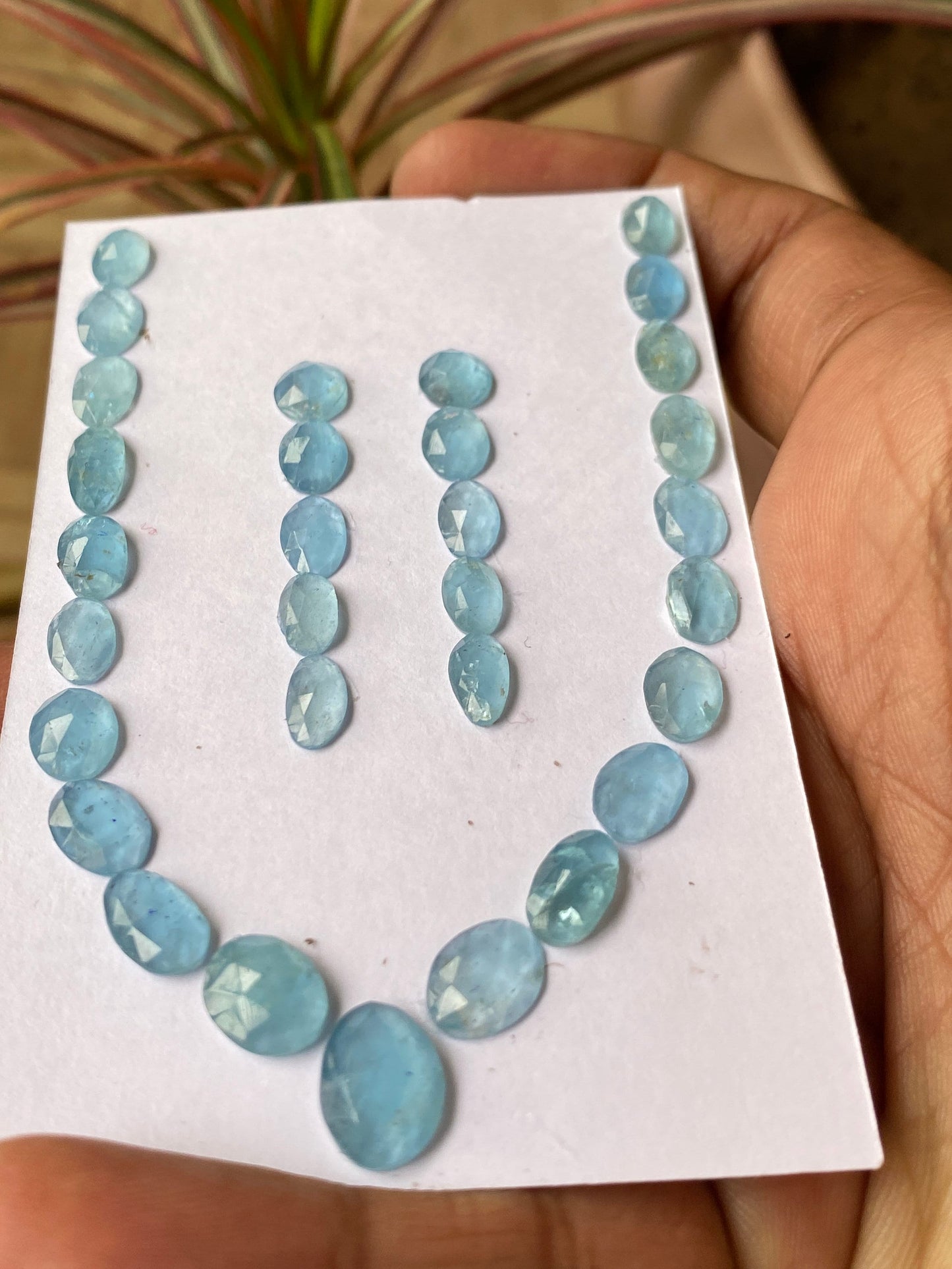 Stunning aquamarine rosecut necklace earring set natural aquamarine cabochons weight 39 carats pcs 31 size 6.7x5.5-10.5x8.8mm aquamarine