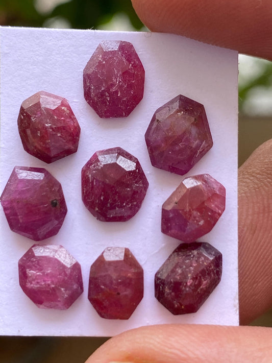 Fascinating rare natural unheated untreated ruby mozambique flat cut geometric pcs 9 wt 17.29 cts  size 8.2x7mm-9x6mm ruby mozambique mines