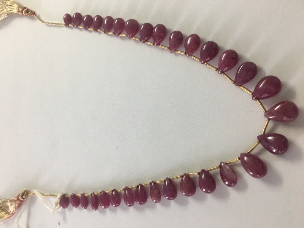 Natural Ruby smooth polished pear briolette necklace weight 31.20 carats Pieces 31 Size 6.5x5mm to 11.5x7mm