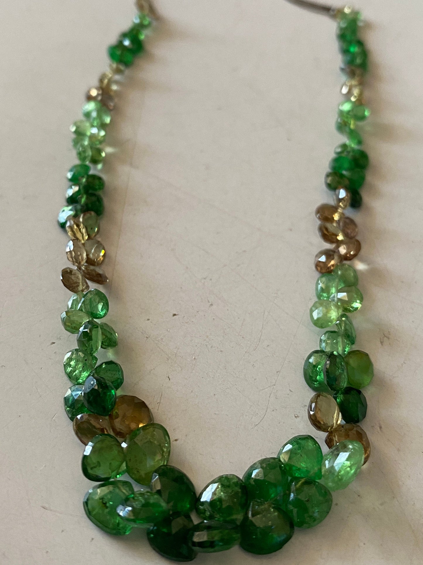 Tsavorite  hearts briolettes color change garnet heart necklace weight  carats size length Inches AAAAA quality designer beads necklace