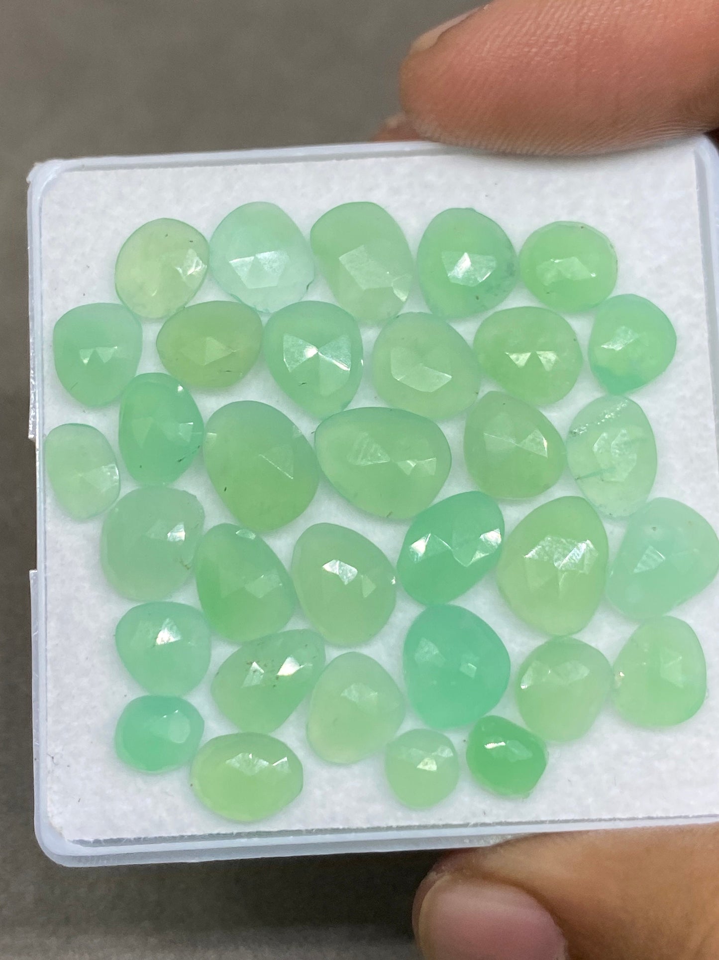 Fascinating Chrysoprase rosecut light green wholesale lot good quality wt 28 cts pcs 33 small size 5.2mm-9.7x7.5mm chrysoprase rosecut