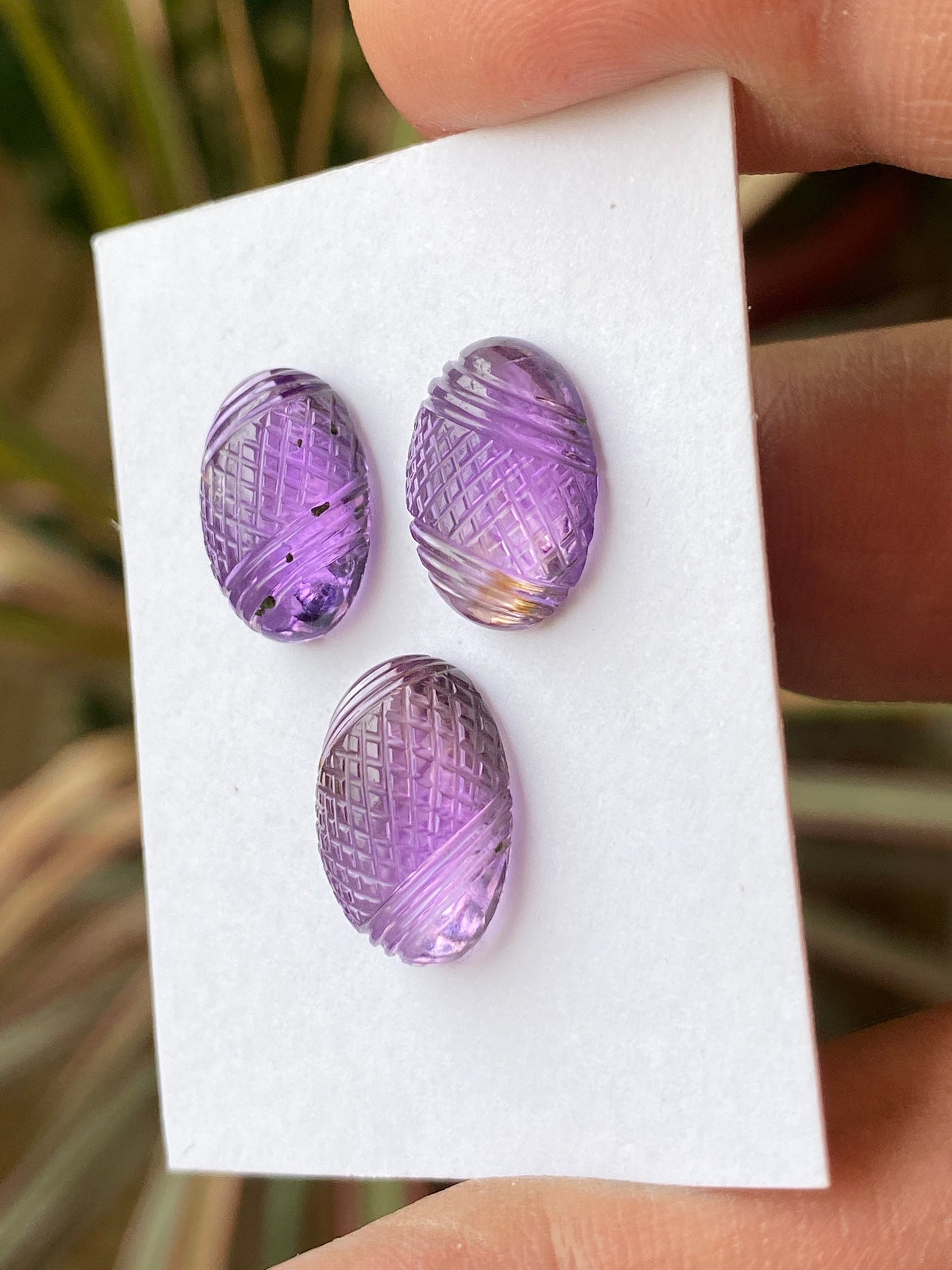 Lovely Natural amethyst hand carved earring pendant set weight 16 carats pcs 3 size 15x10mm amethyst carving gemstone carving set