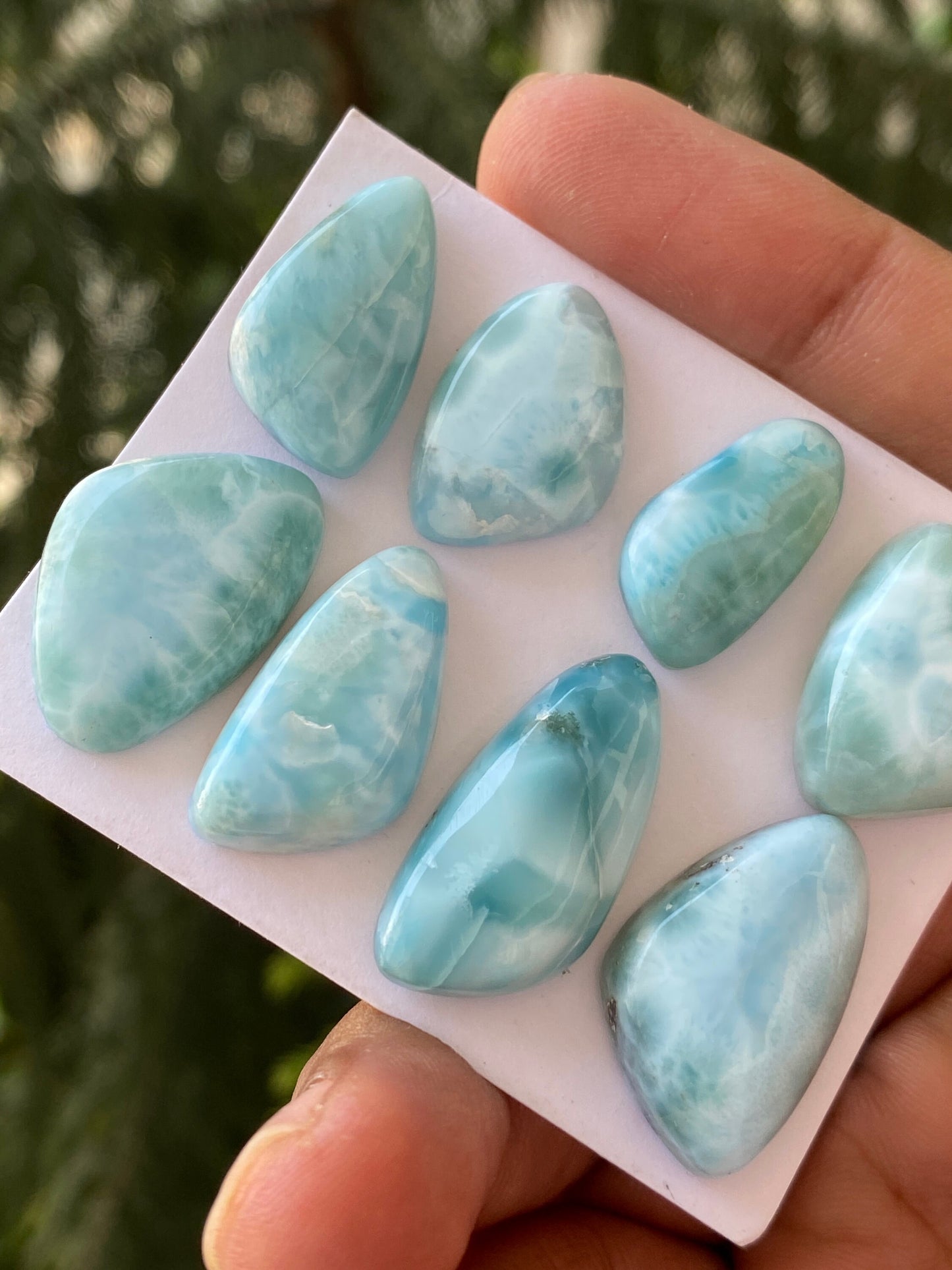 Stunning rare Smooth Larimar cabochons pcs 8 pendant supply  wt 142 carats size  natural Larimar cabochons fancy shape