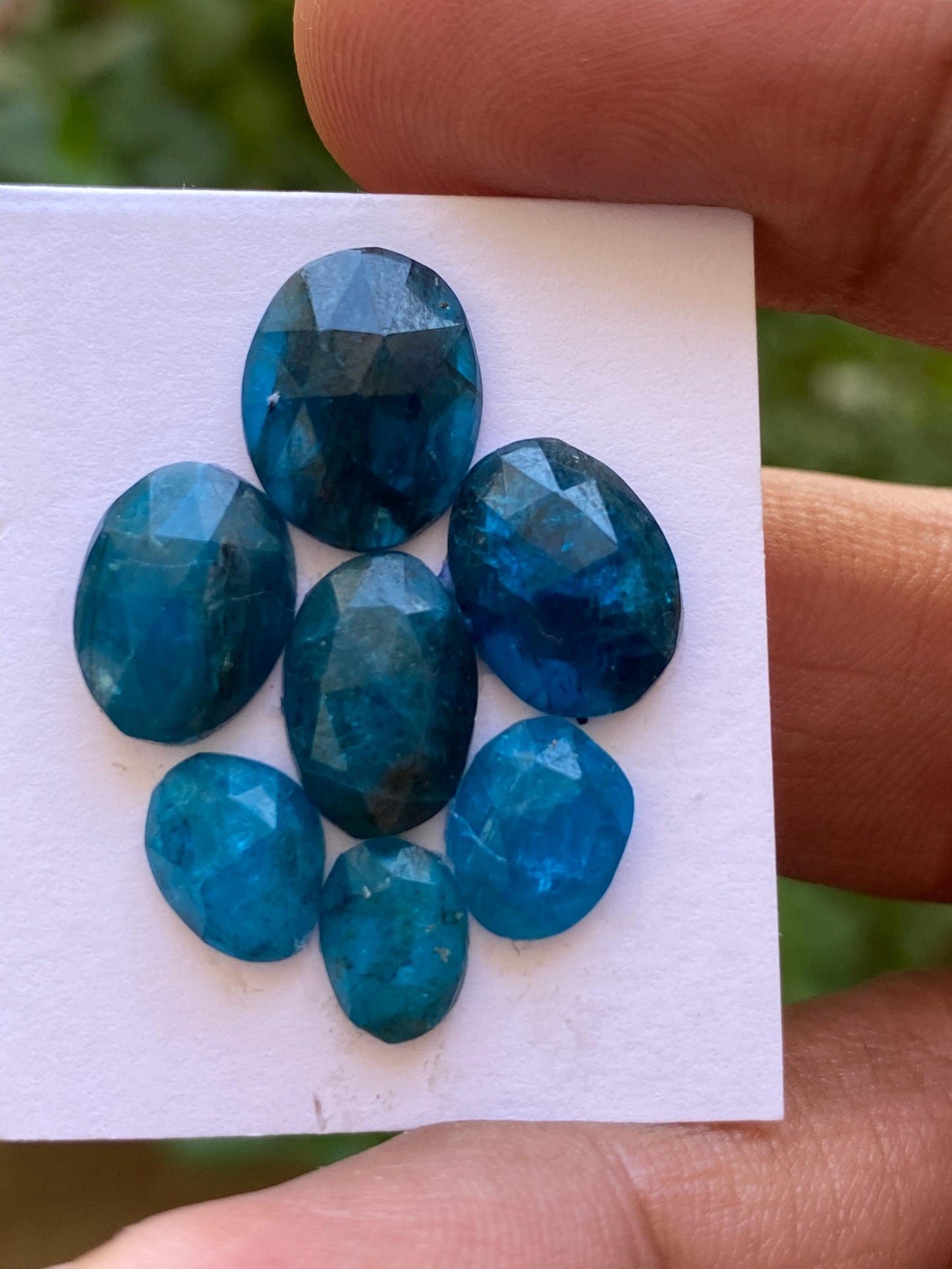 Stunning Neon Blue apatite rosecut wholesale lot wt 18.85 cts pcs 7 size 8.5x6mm-12x9mm rosecut neon blue apatite flats apatite rosecut