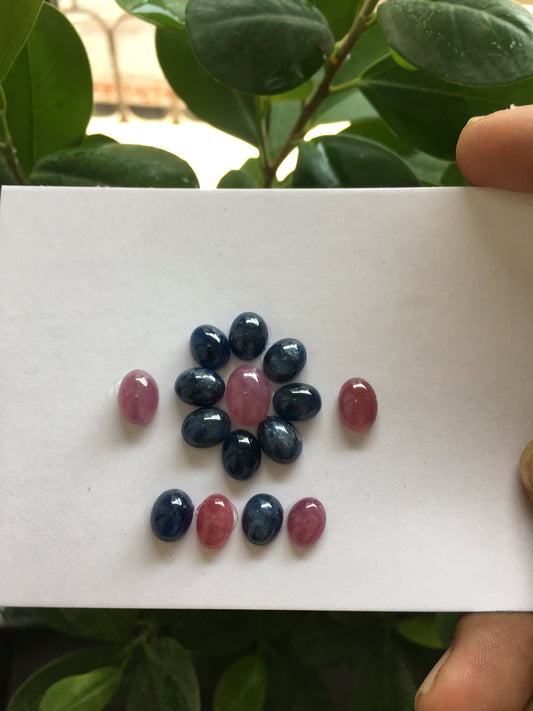 Extremely Rare natural pink sapphire blue sapphire unheated untreated sapphire cabochons weight 47.60 carats size 8.5x6mm -10x8mm pieces 15