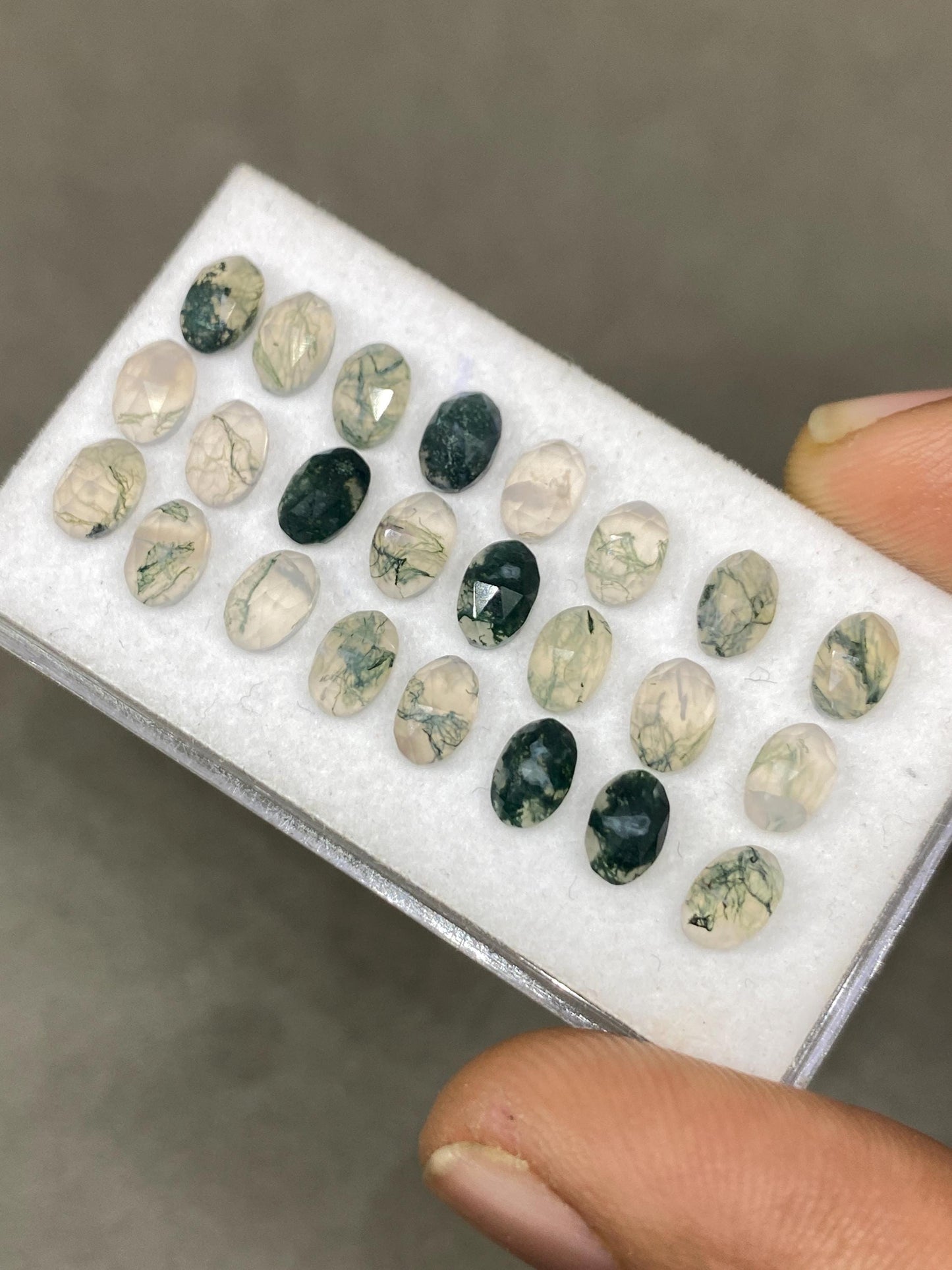 Moss agate Oval faceted rosecut wholesale lot weight carats pcs 24 size 6x4mm  moss agate oval rosecut stones