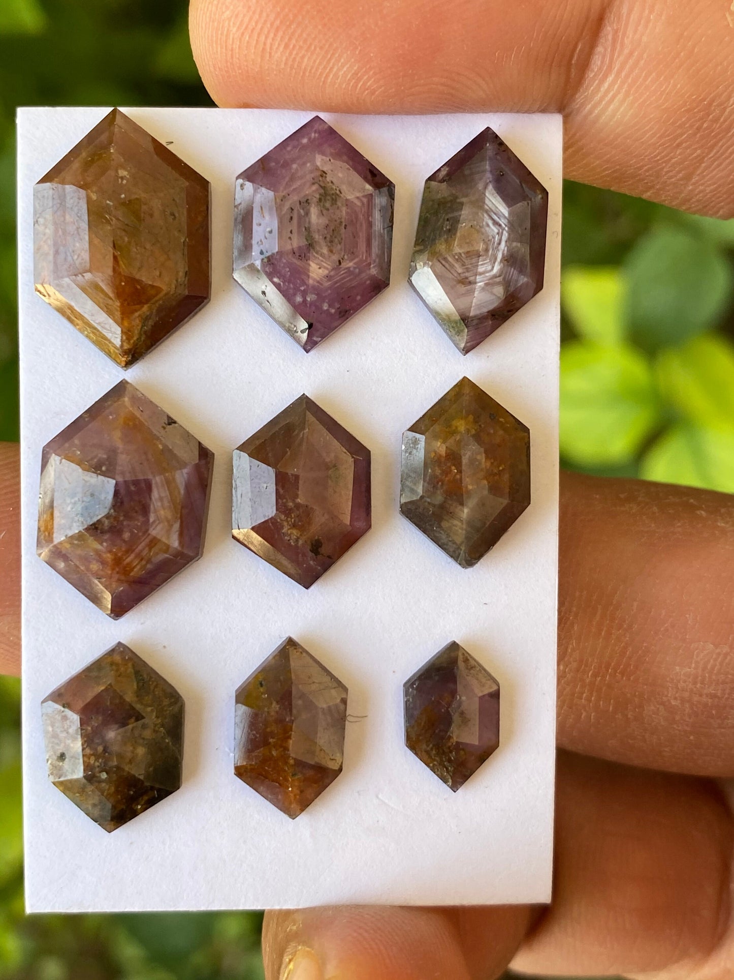 Vivacious star sapphire hexagonal fancy step cuts weight 43 cts pcs 9 size  10.6x6.8mm-17.8x11.9mm natural star sapphire step cuts