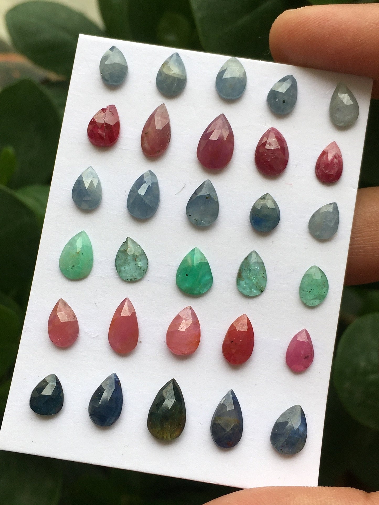 Fascinating rare natural ruby sapphire emerald rosecut lot wt 33.20 carats pcs 30 size rosecut ruby emerald sapphire pear shape