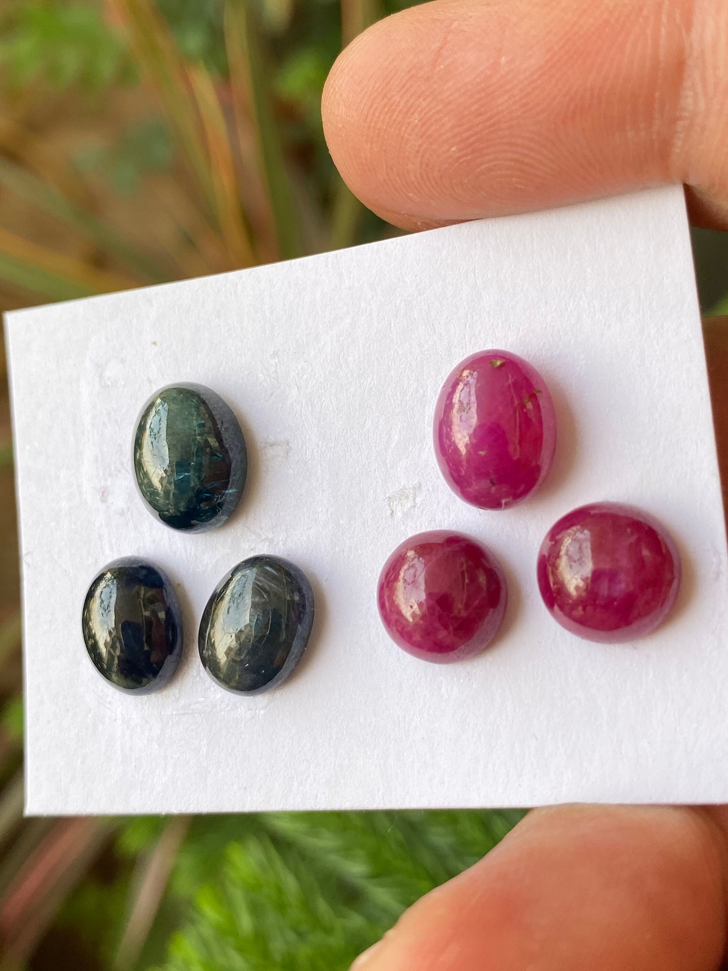 Vibrant beautiful rare ruby blue sapphire round oval cabochons wt 36 carats pcs 6  size 9.3mm-11.8x9.1mm natural sapphire unheated untreated