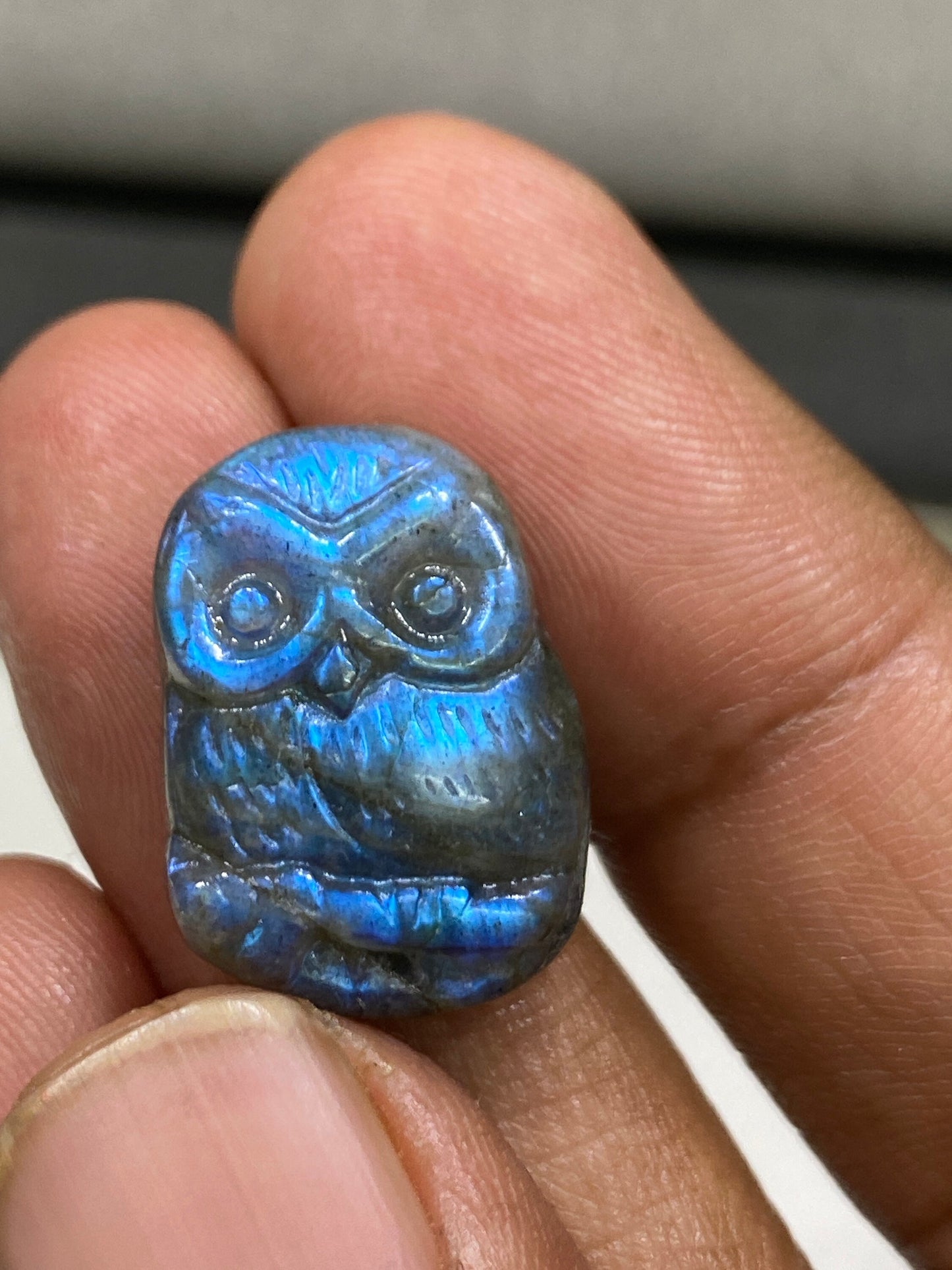 Cute Rare Natural AAA Blue fire labradorite owl carving  for pendant wt 22  cts size 21x16mm labradorite owl carving halloween gift