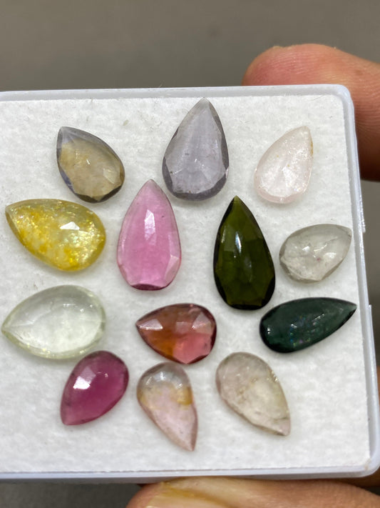 Stunning Watermelon multi tourmaline rosecut lot amazing quality pears wt 20 cts size 9.8x6.6mm-14.4x8mm pcs 13 natural tourmaline pear cut