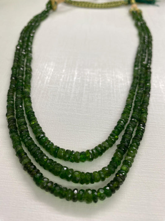 Beautiful Rare chrome diopside faceted beads rare necklace weight 246 cts size 3mm-7mm  length 15 and 16 inches and 17 inches