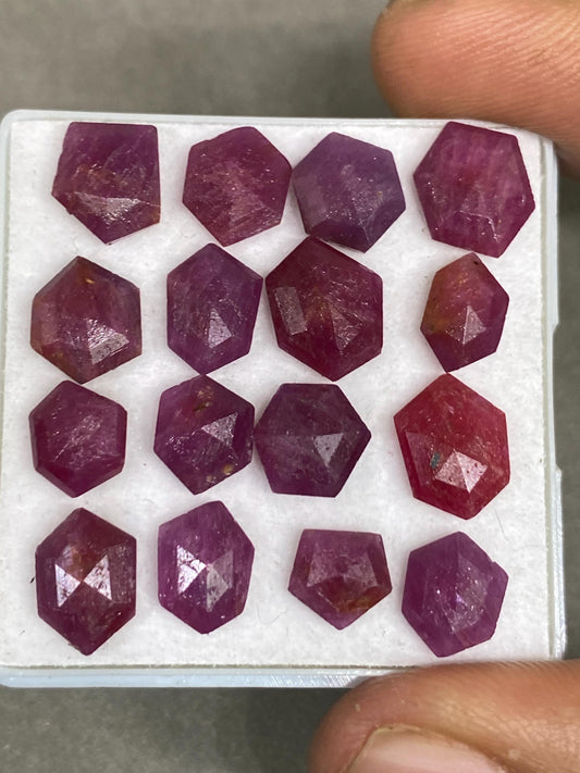 Fascinating Natural ruby flats irregular pointed shapes side faceted flats ruby natural pcs 16 wt 30 cts size 7mm-10.5x8mm ruby faceted cut