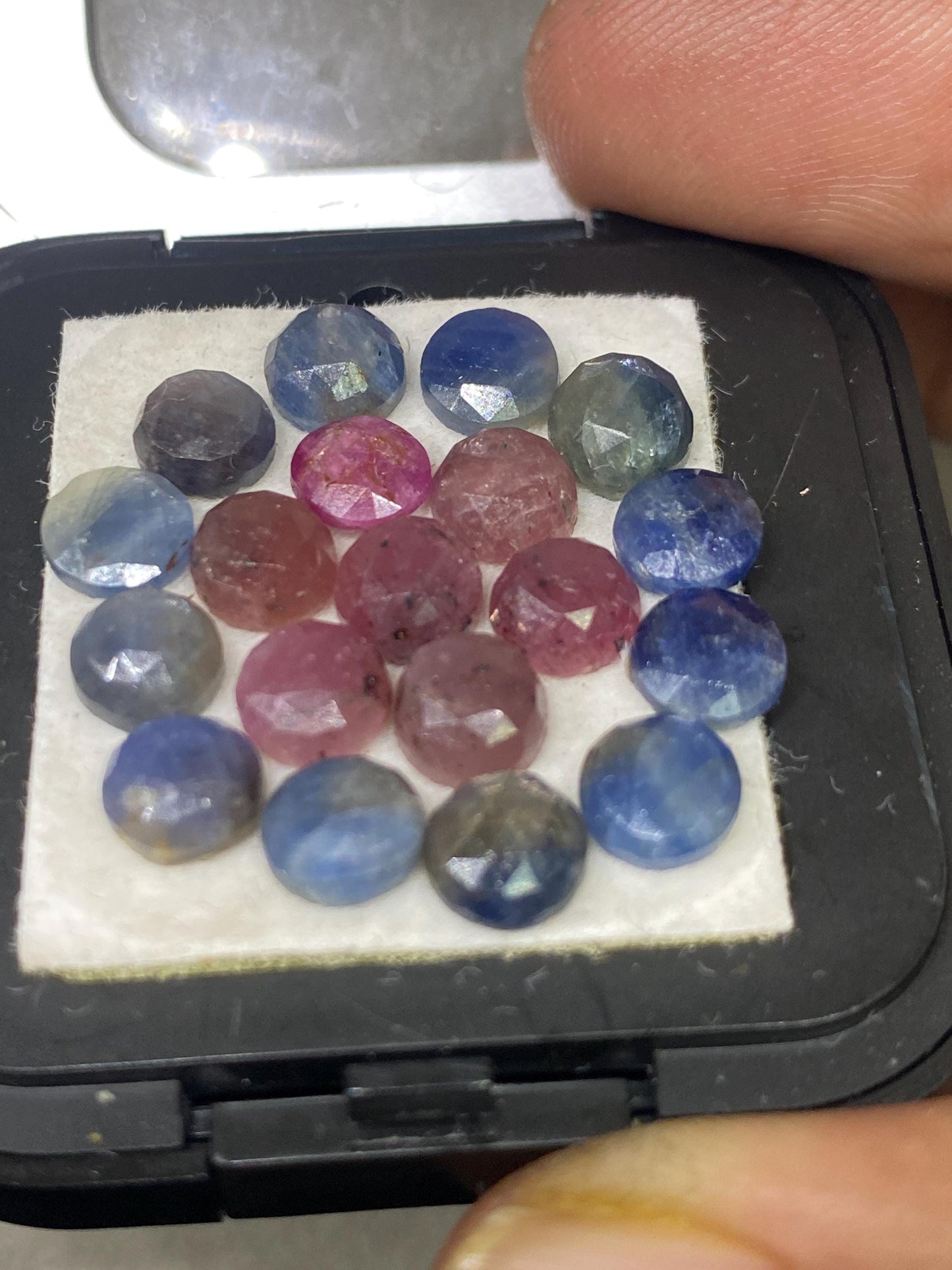 Delightful set of  rare multi red blue  sapphire round rosecut weight  carats size  pcs 19 natural sapphire unheated untreated sapphire