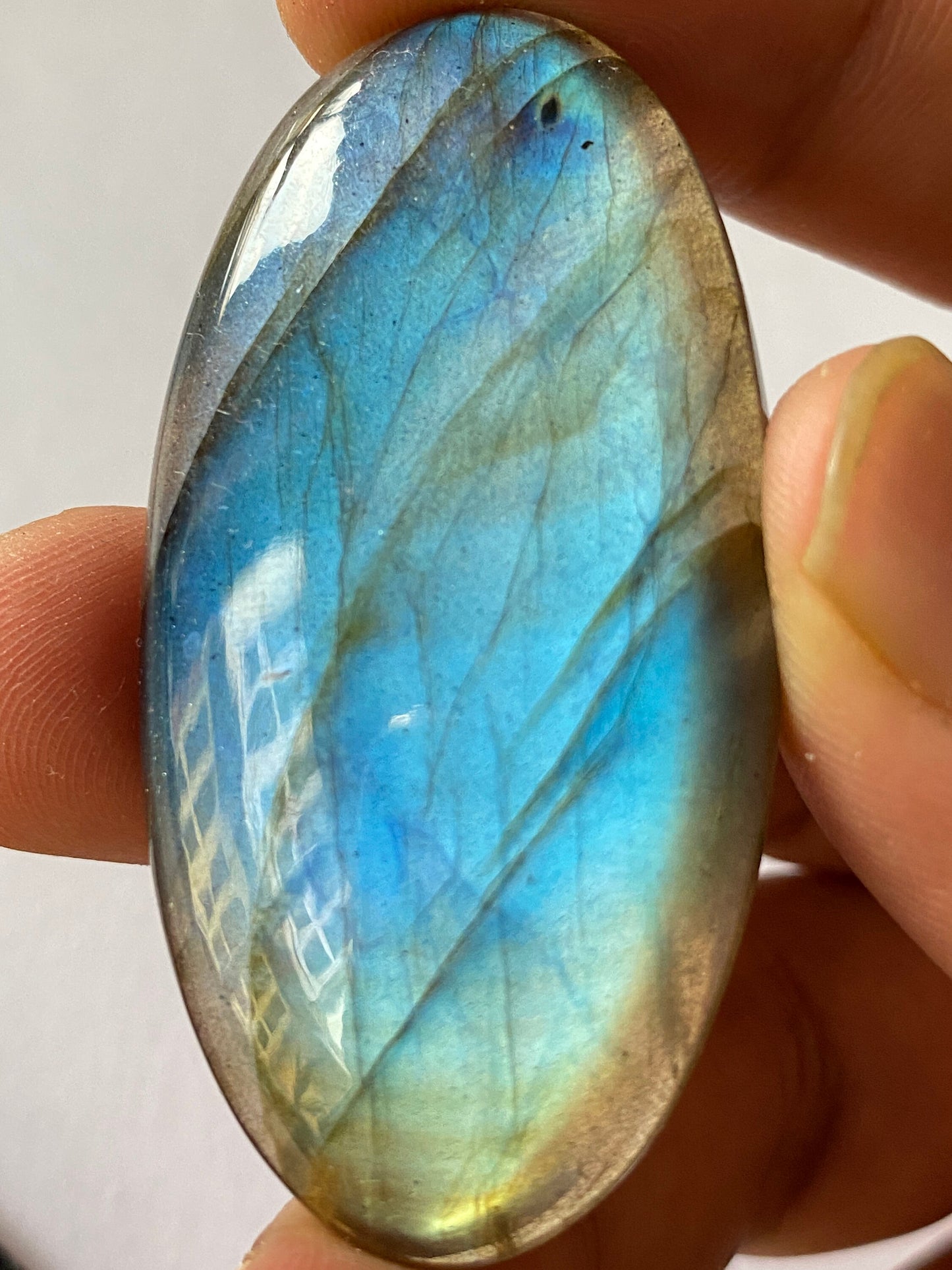 Huge size blue fire labradorite oval shape cabochon carats single piece 113.50 cts size 56x29mm rare size fine polished labradorite big size