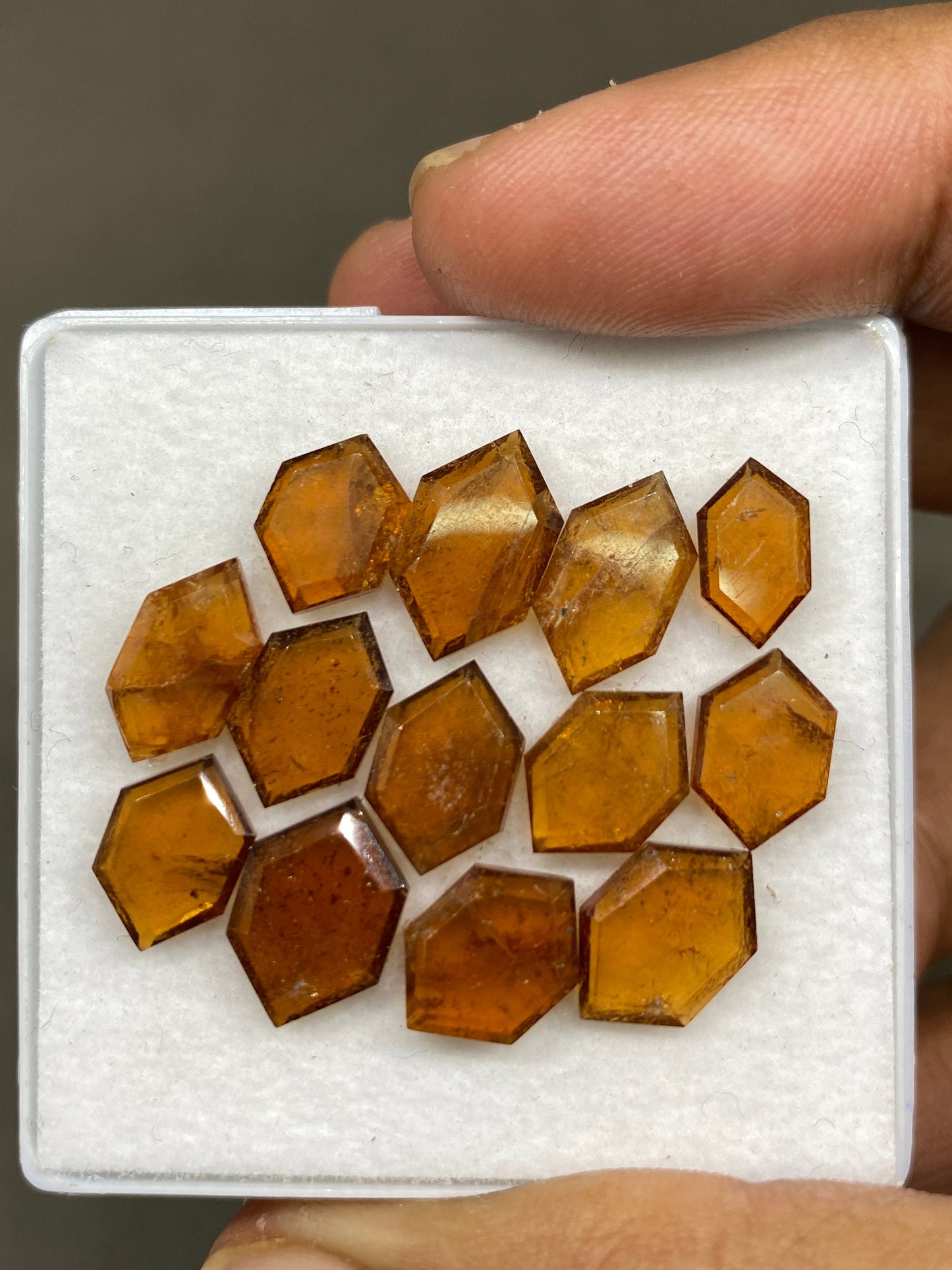 Mesmerising hessonite orange garnet hexagon mirror cuts wt 31 carats  pcs 13 size 10x6mm-13x8mm Hessonite garnet stepcut hexagons