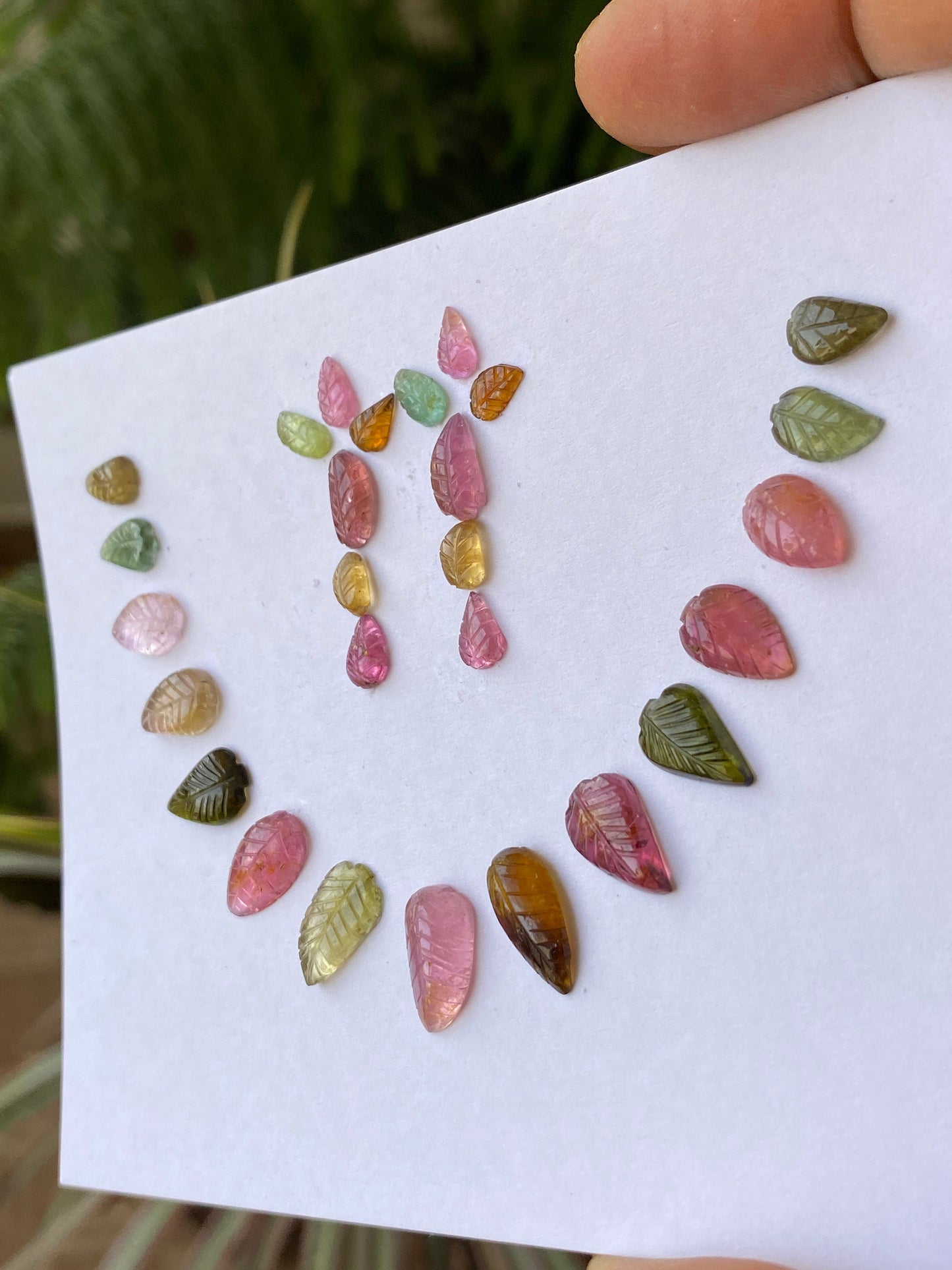 Dazzling Watermelon tourmaline leaves carving necklace earrings multi tourmaline wt 30 carats pcs 27 size 6x3mm-13x6mm tourmaline leaves