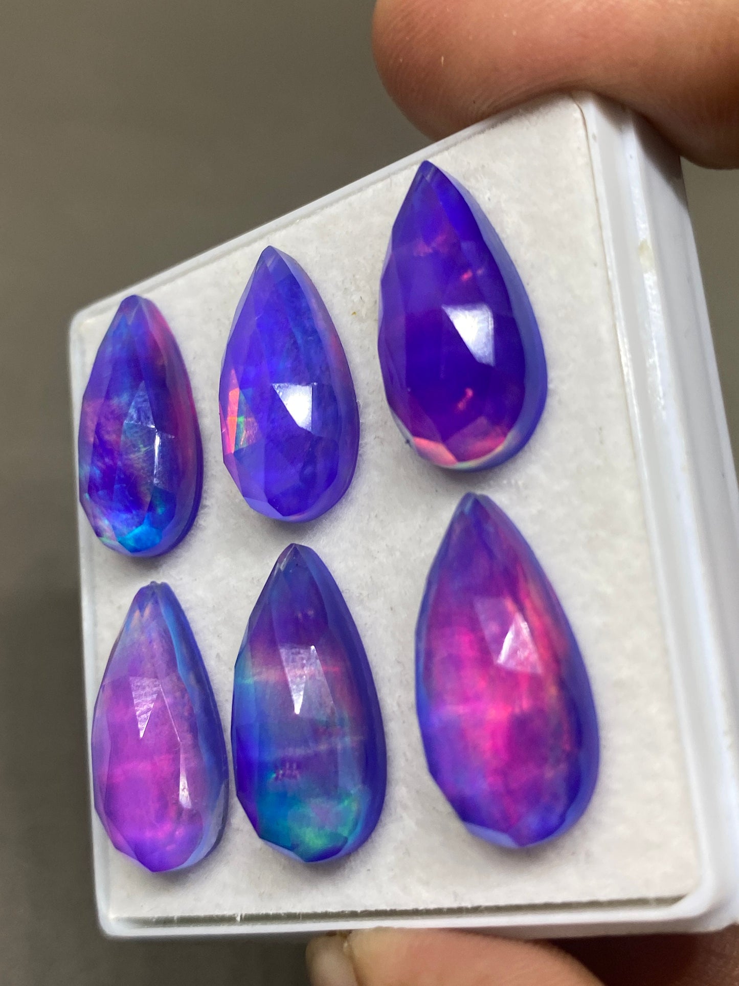 Attractive purple aurora opal and crystal doublet rosecut pear pcs 6 wt 48 carats  size 20x10mm ring pendant earring supply Aurora opal