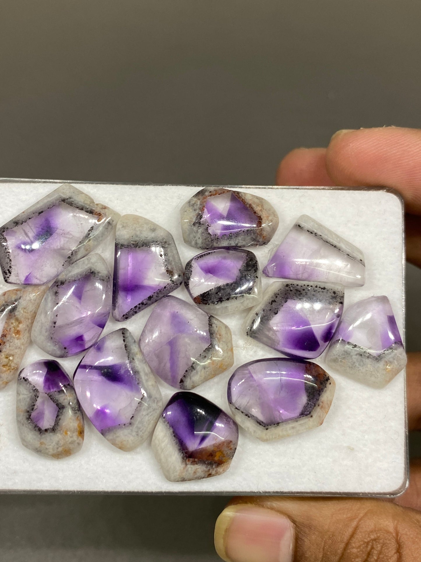 Stunning quality trapiche amethyst with black spots flats cabochon  pcs 14 wt 113 carats size 15x12.5mm-20x15mm amethyst cabochons