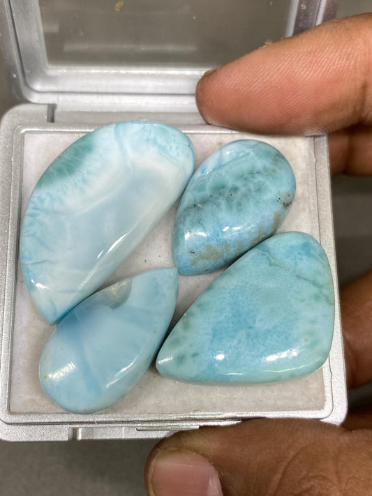 Dazzling rare Smooth Larimar cabochons mix shapes pcs 4 pendant supply wt 114 carats size 26x6-36x20mm natural Larimar cabochons fancy shape