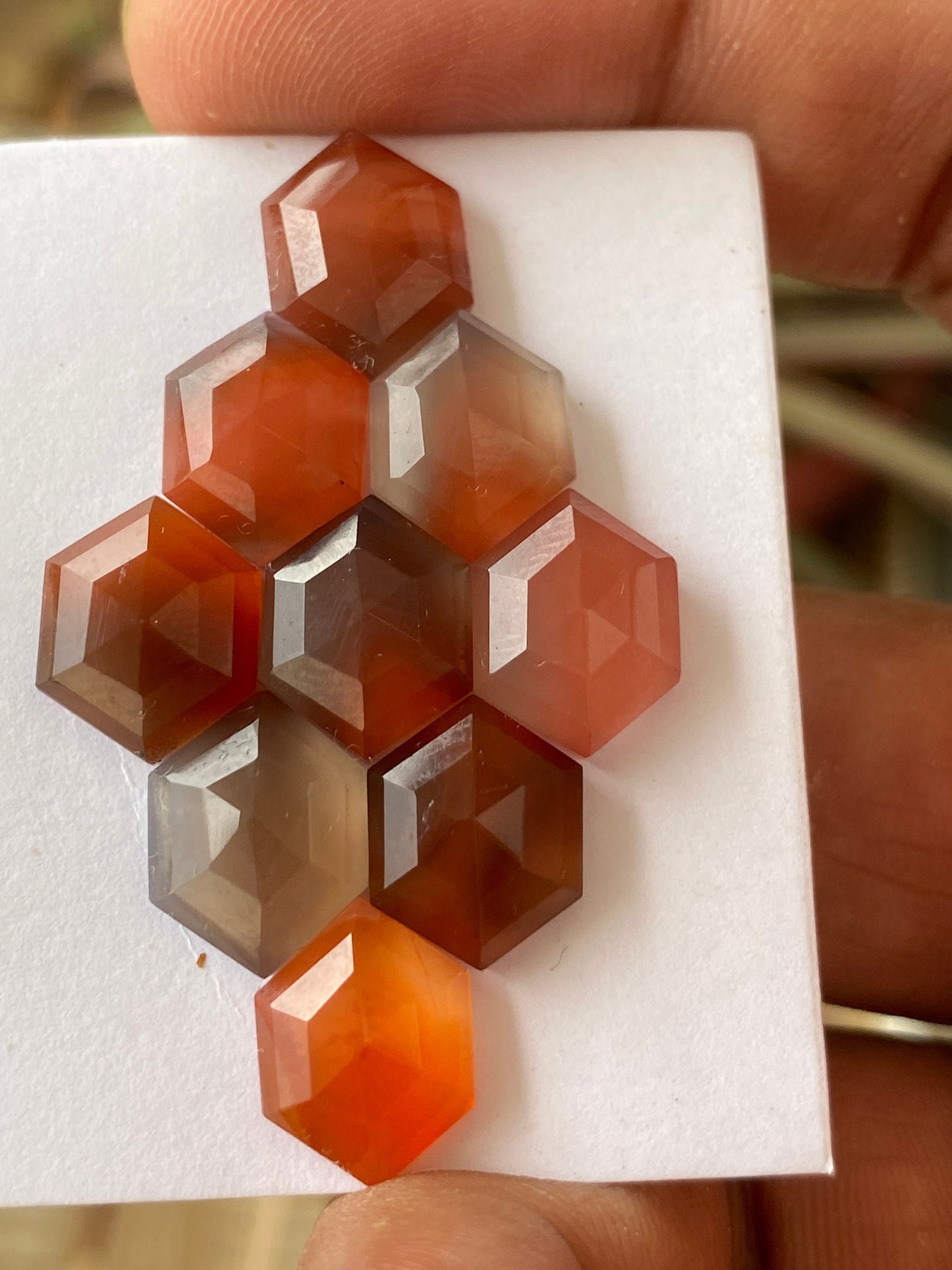 Beautiful orange agate hexagon flats wt 36 carats size 12x10mm-13x11mm pcs 9 rosecut  flatback gems