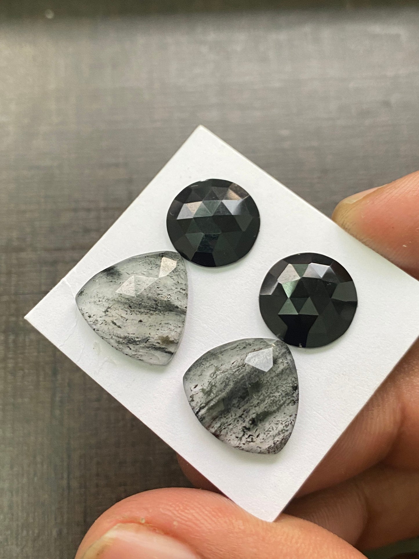 Dazzling black tourmaline round Black spots quartz African mines rosecut trillion earrings size Pcs 4 wt 19 cts 13mm-15mm  rosecut gems