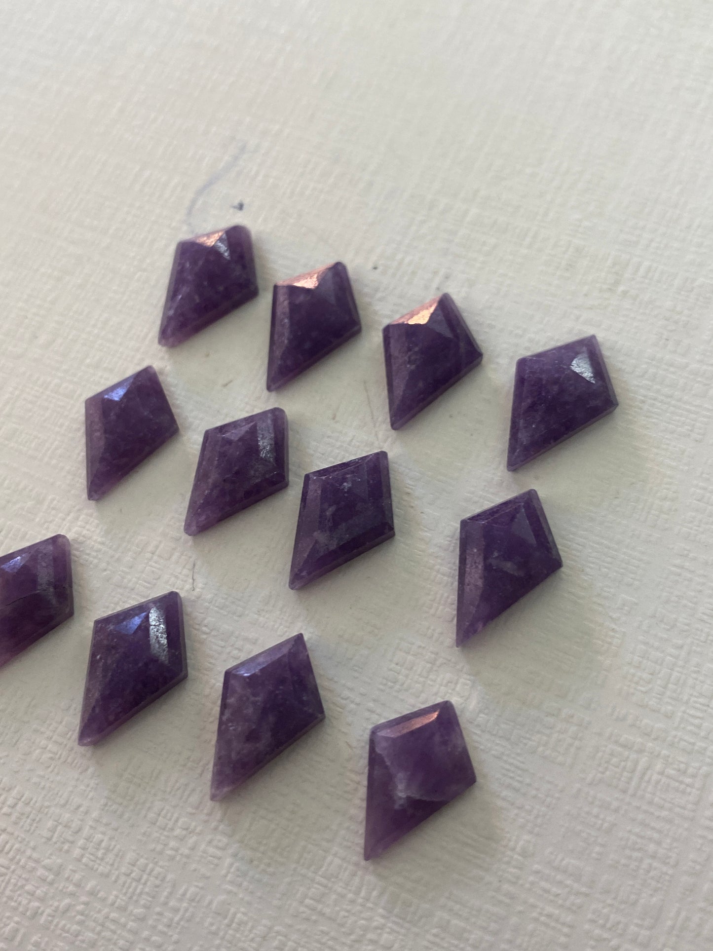 Rare purple lepidolite kite step cut gems stepcut pcs 12 Wt 32 cts size  kite lepidolite rosecut