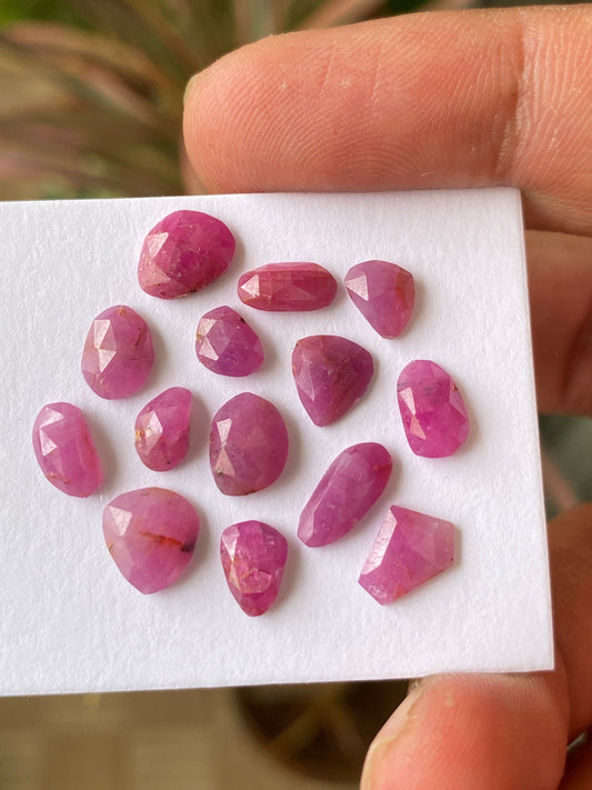 Very Rare natural unheated untreated ruby rosecut flats amazing color mixed shapes wt 16 cts  pcs 14 size ruby cut