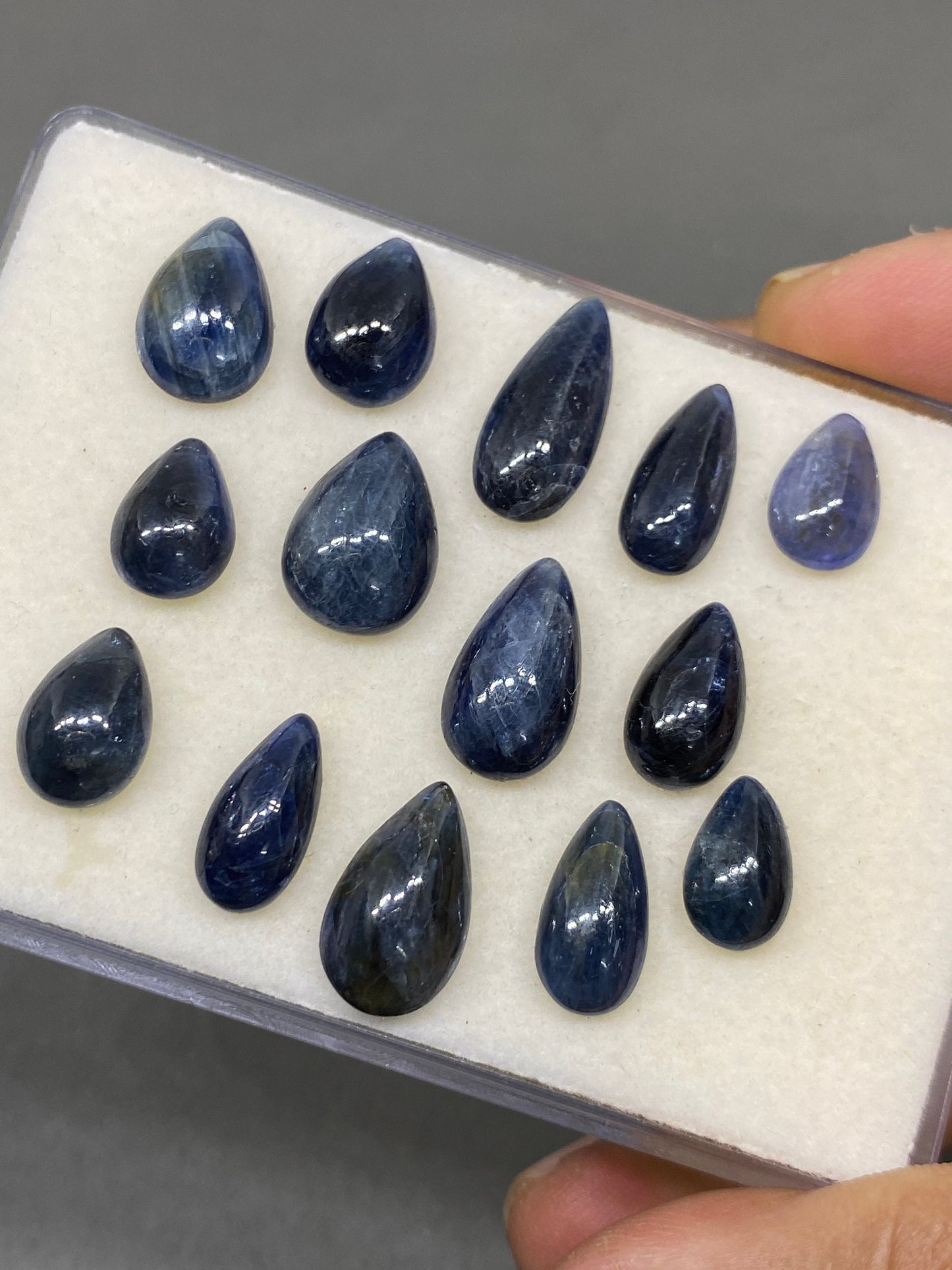 Very rare Burma mines blue sapphire pear shape cabochons weight 73 carats size 11.8x7.8mm-18x8.3mm pcs 14 rare Burma mines blue sapphire