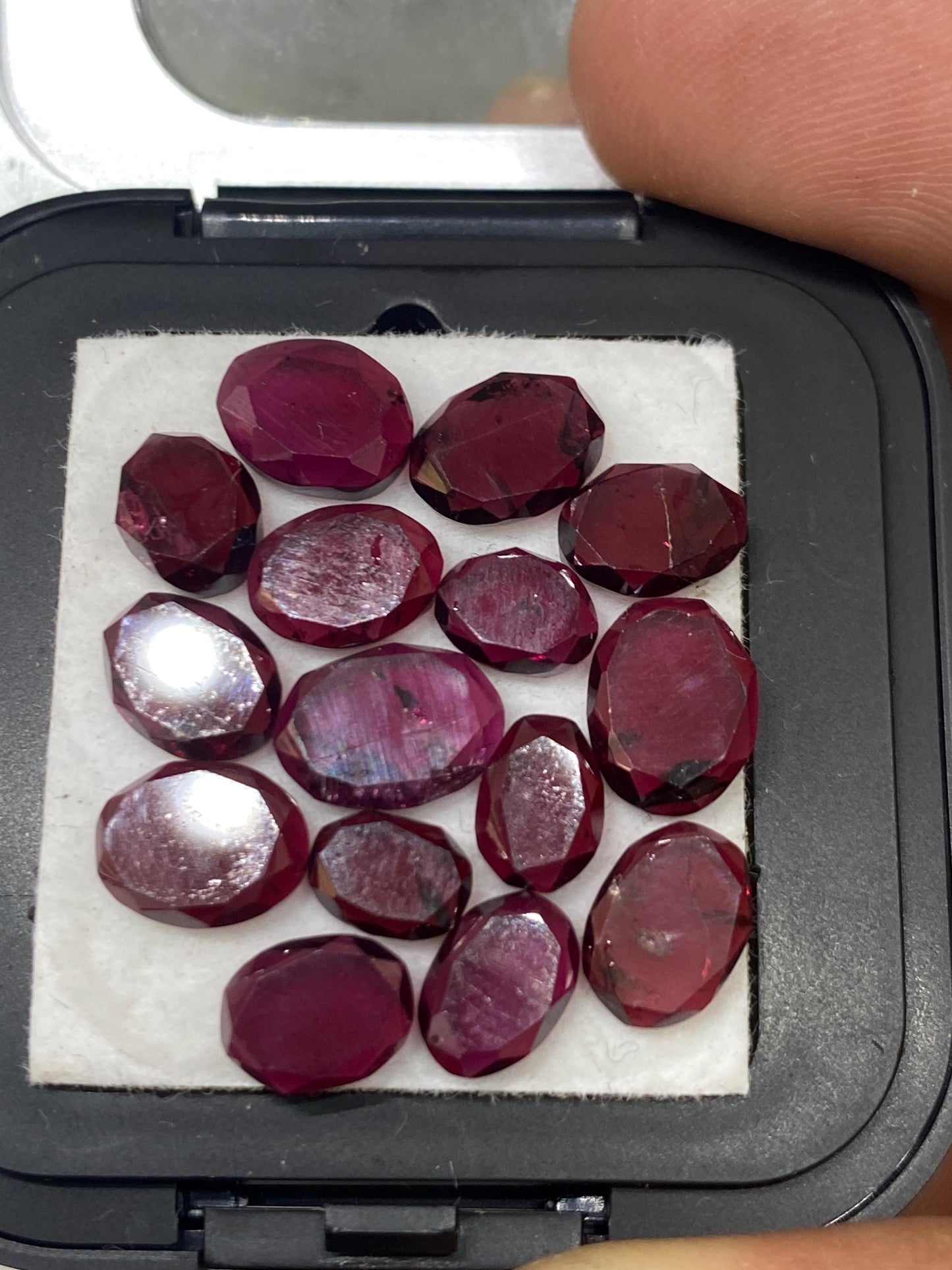 Mesmerising Rhodolite garnet oval mirror cuts aaa quality wt 24.55 cts pcs 15 size 6.7x5-9x6mm pink  garnet stepcut oval  faceted garnet