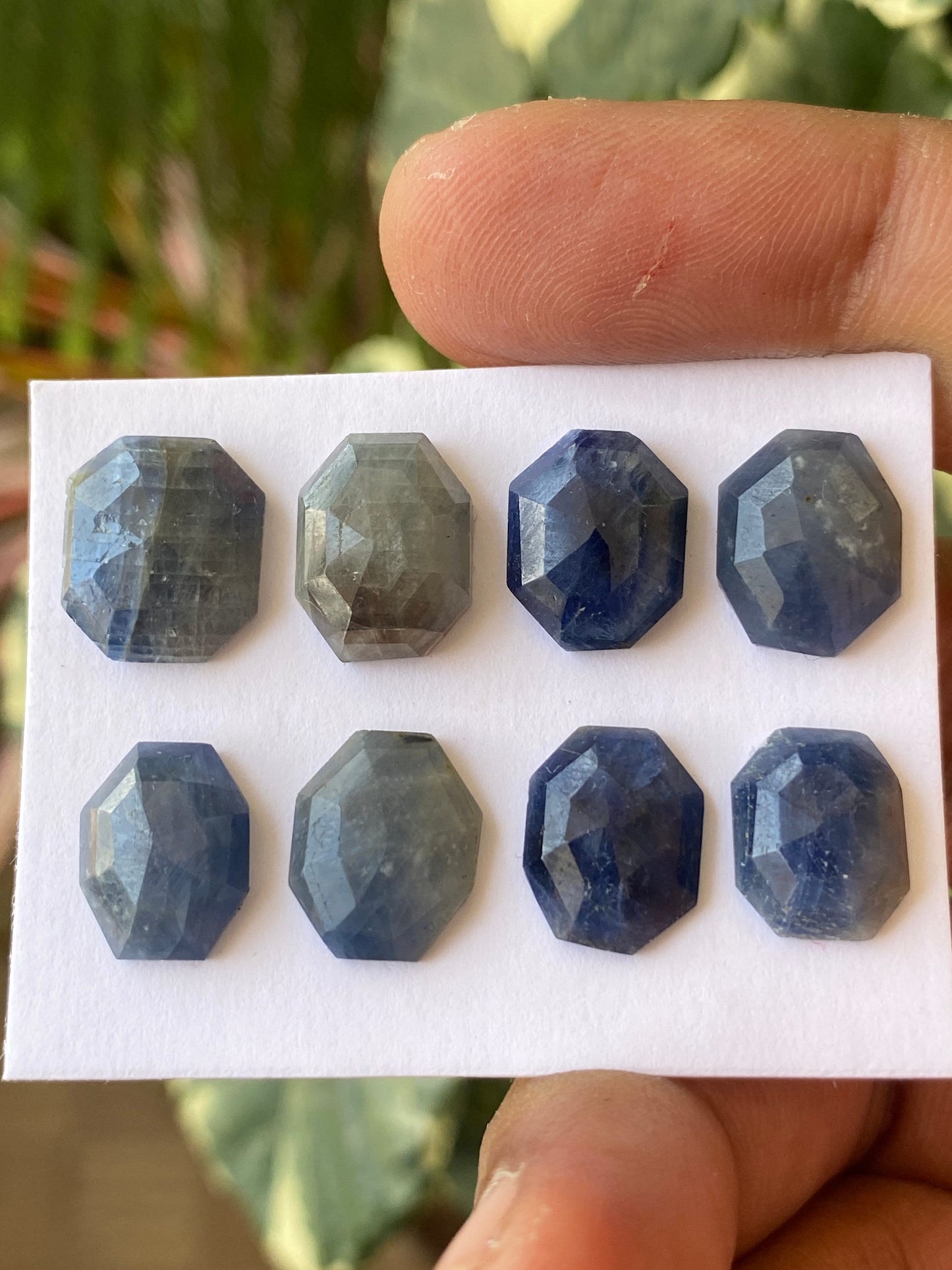 Vivacious Rare blue sapphire geometric cushion quad step cut wt 47 cts pcs 8 size 11x9-13x10mm blue sapphire stepcut hexagon geometric flats