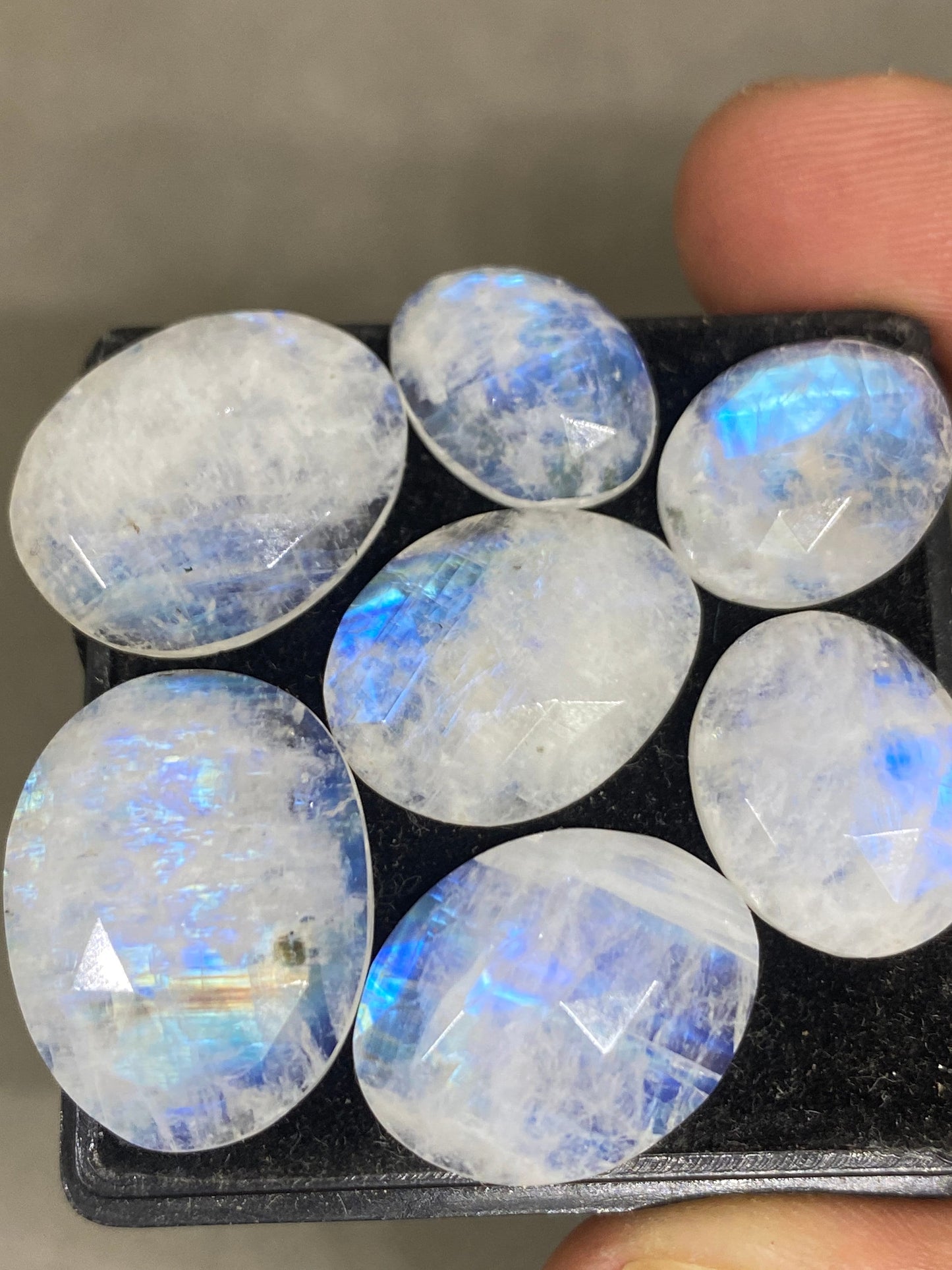 Stunning Blue fire rainbow moonstone faceted rosecut pcs 7 wt 56.65 cts size 13x10-20x16mm good fire rainbow moonstone faceted moonstone