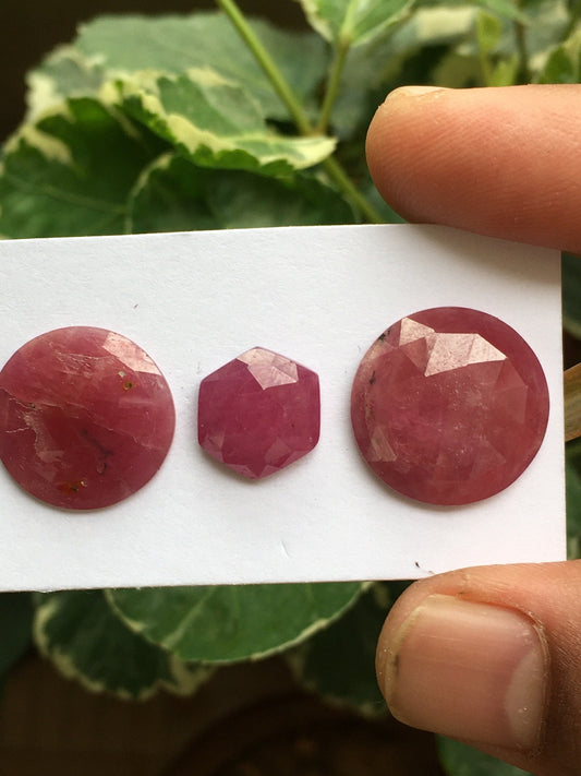 Stunning rare huge natural ruby Round hexagon unheated untreated ruby rosecut lot wt  32.10 cts pcs 3 size  12.2mm to 18.2mm  ruby rosecut