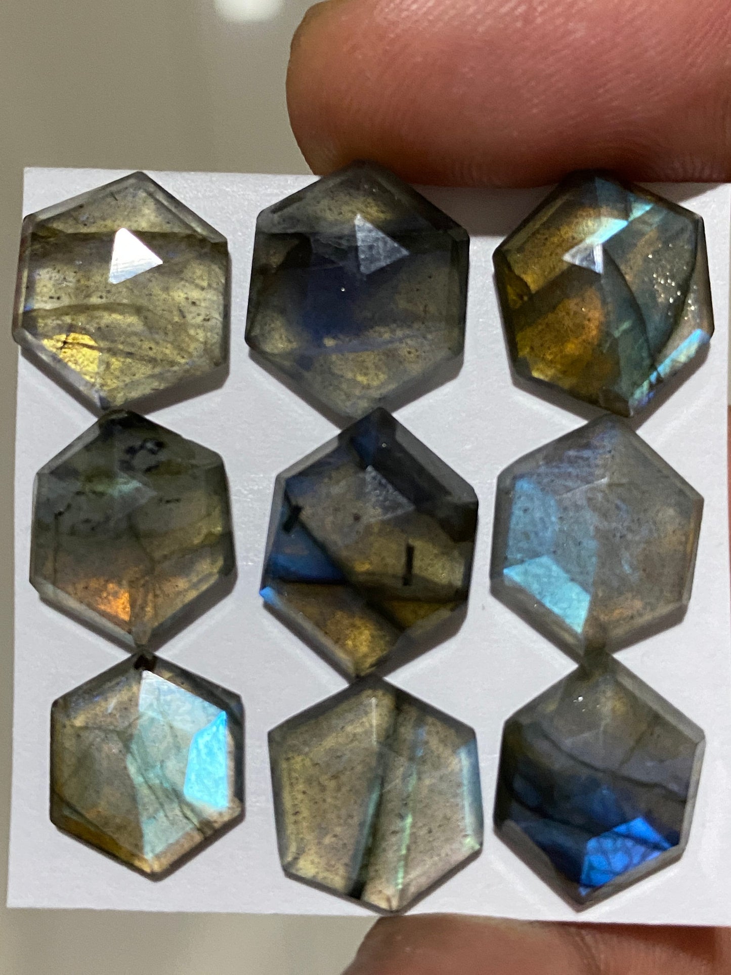 Stunning Rare beautiful labradorite  hexagon wholesale lot weight 40 cts size 12x10mm-15x11mm pcs 9 labradorite hexagon