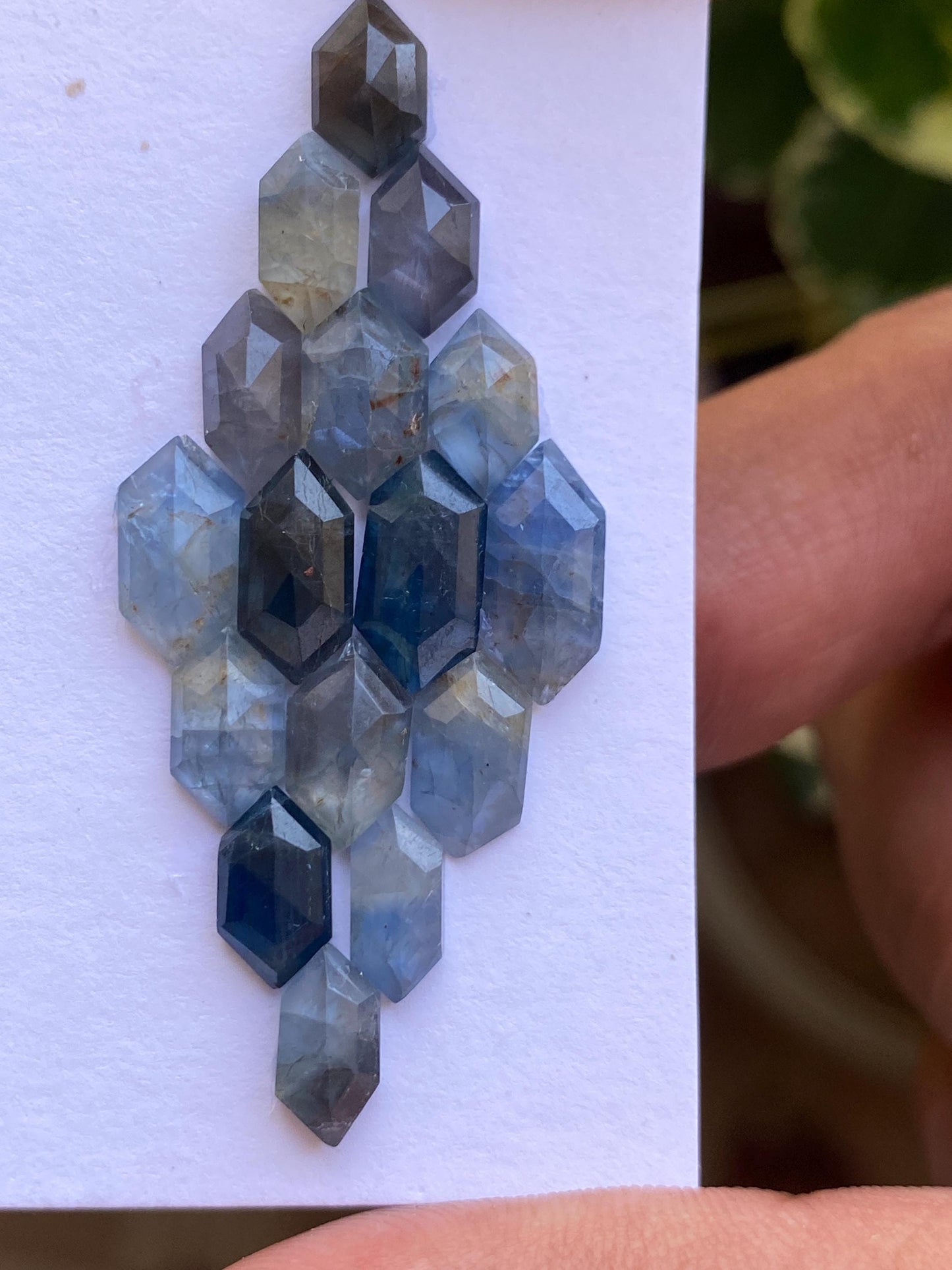 Stunning rare blue  sapphire rosecut parti sapphire blue  bi color sapphire hexagon pcs 16 wt 28 cts size 9x5-12x6mm rosecut sapphire