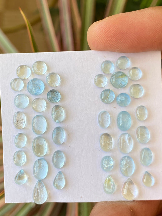 Natural aquamarine cabochons earrings smooth polished weight 21.5 carats  pcs 40 size 3.5-8mm aquamarine cabochons earrings aquamarine