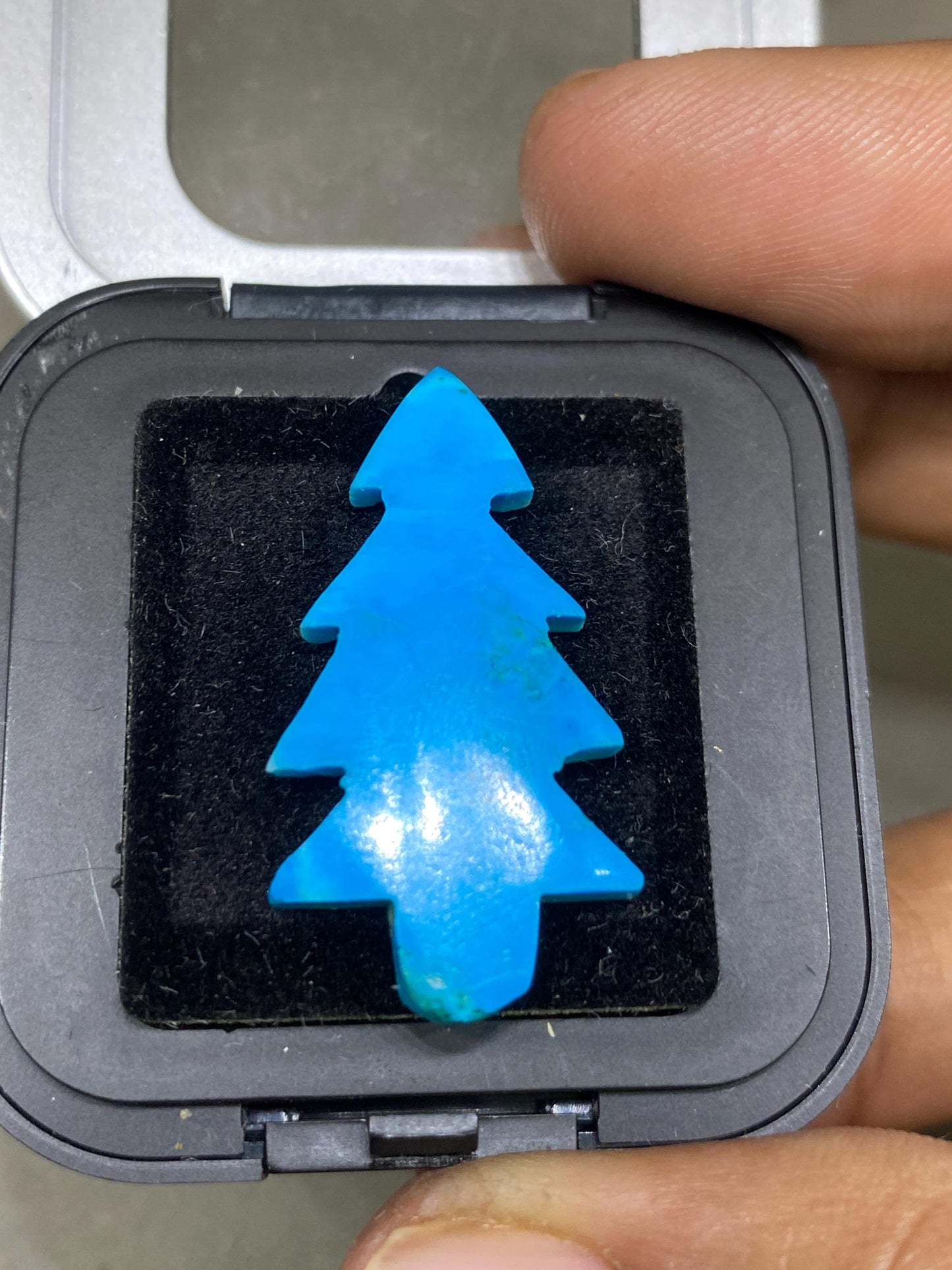 Cute turquoise christmas tree shape carving  pcs 1 wt 15.90 cts size 32x17mm lapis lazuli Christmas tree carving