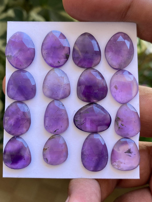 Lovely amethyst rosecut flatback beautiful fine polish and cutting weight 71.10 carats size  12x10mm-16x12mm pcs 16 rosecut amethyst