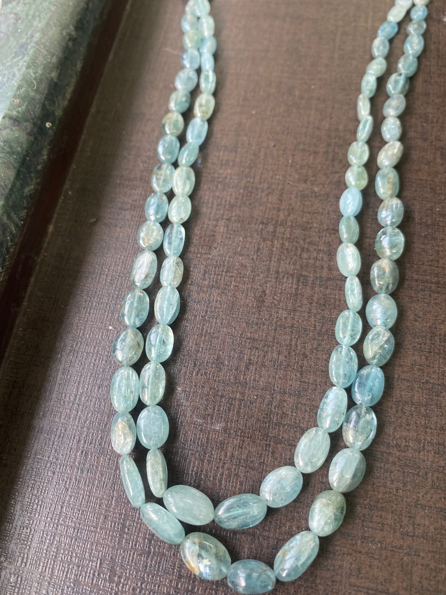 Fascinating  rare aqua kyanite smooth oval nuggets necklace size m inches carats  aqua kyanite oval smooth  necklace