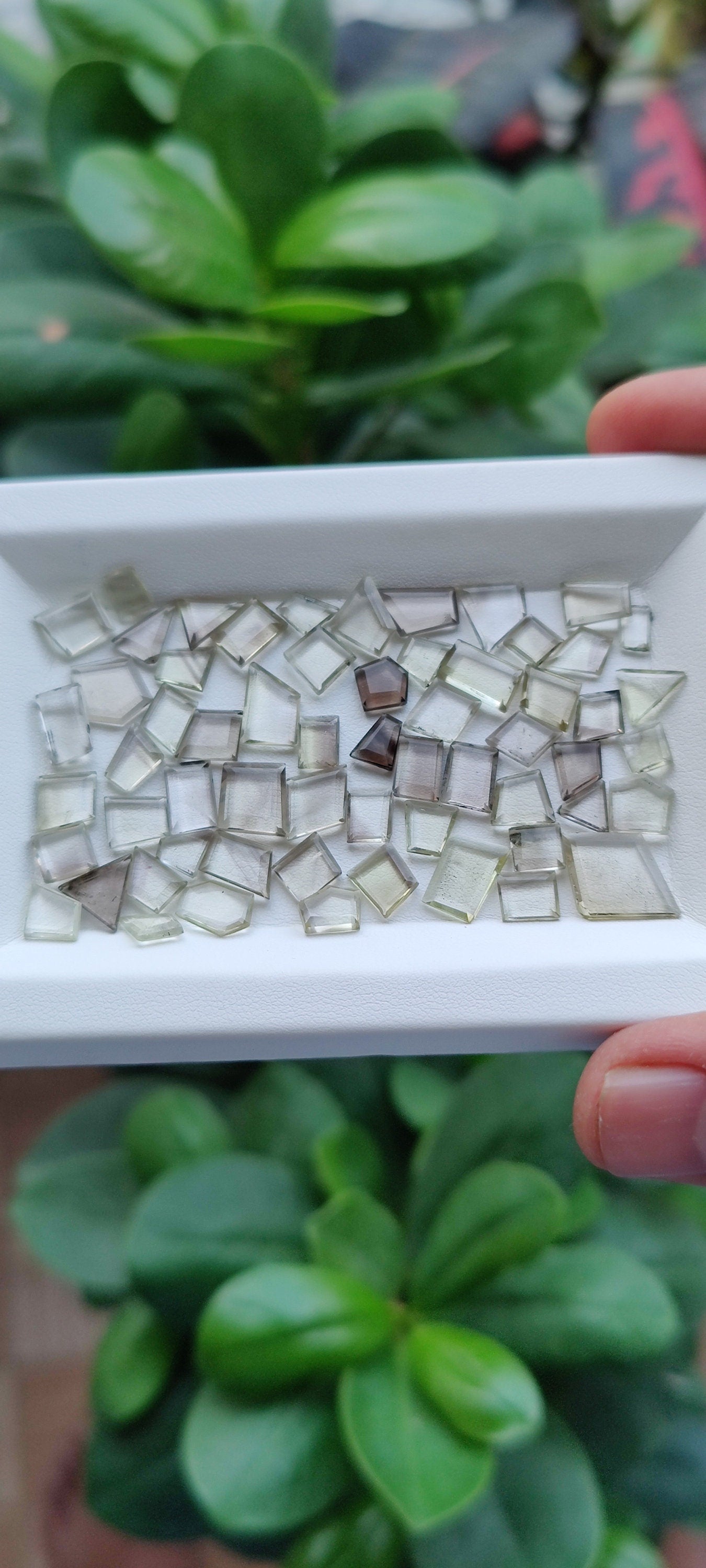 Fascinating bicolor lemon quartz geometric cut flats lot fine  wt 55 cts size 6.6x5.5mm-16.6x11.7mm pcs 60 lemon quartz geometric flats